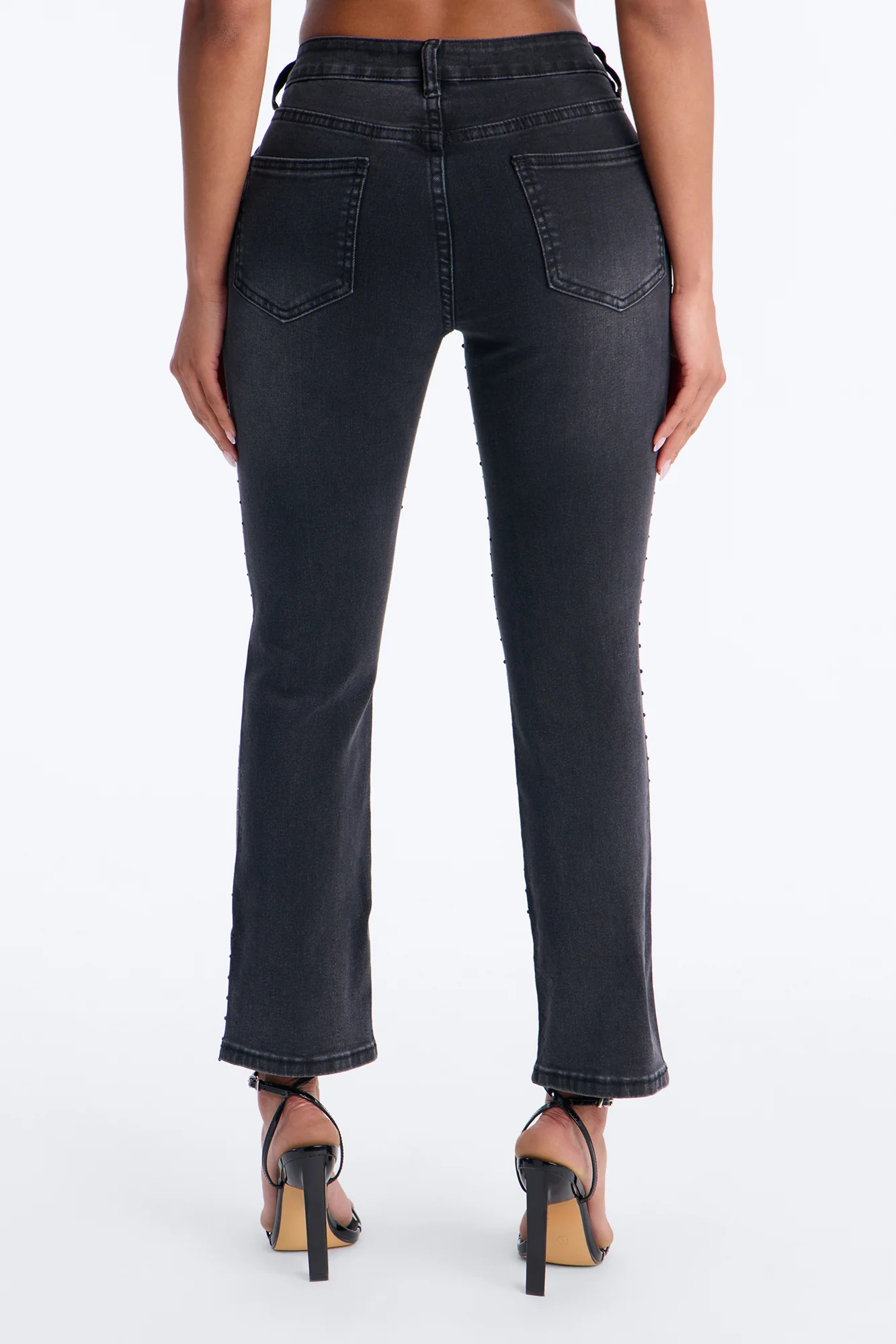 Tabloid Tease Embellished Ankle Kick Flare Jeans - Black Wash - Image 4