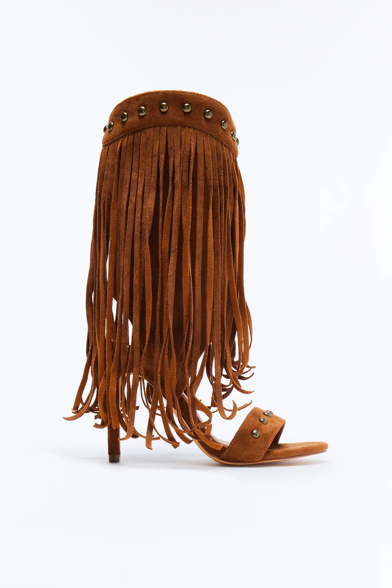 Tadi Fringe Studded Heels - Cognac - Image 2