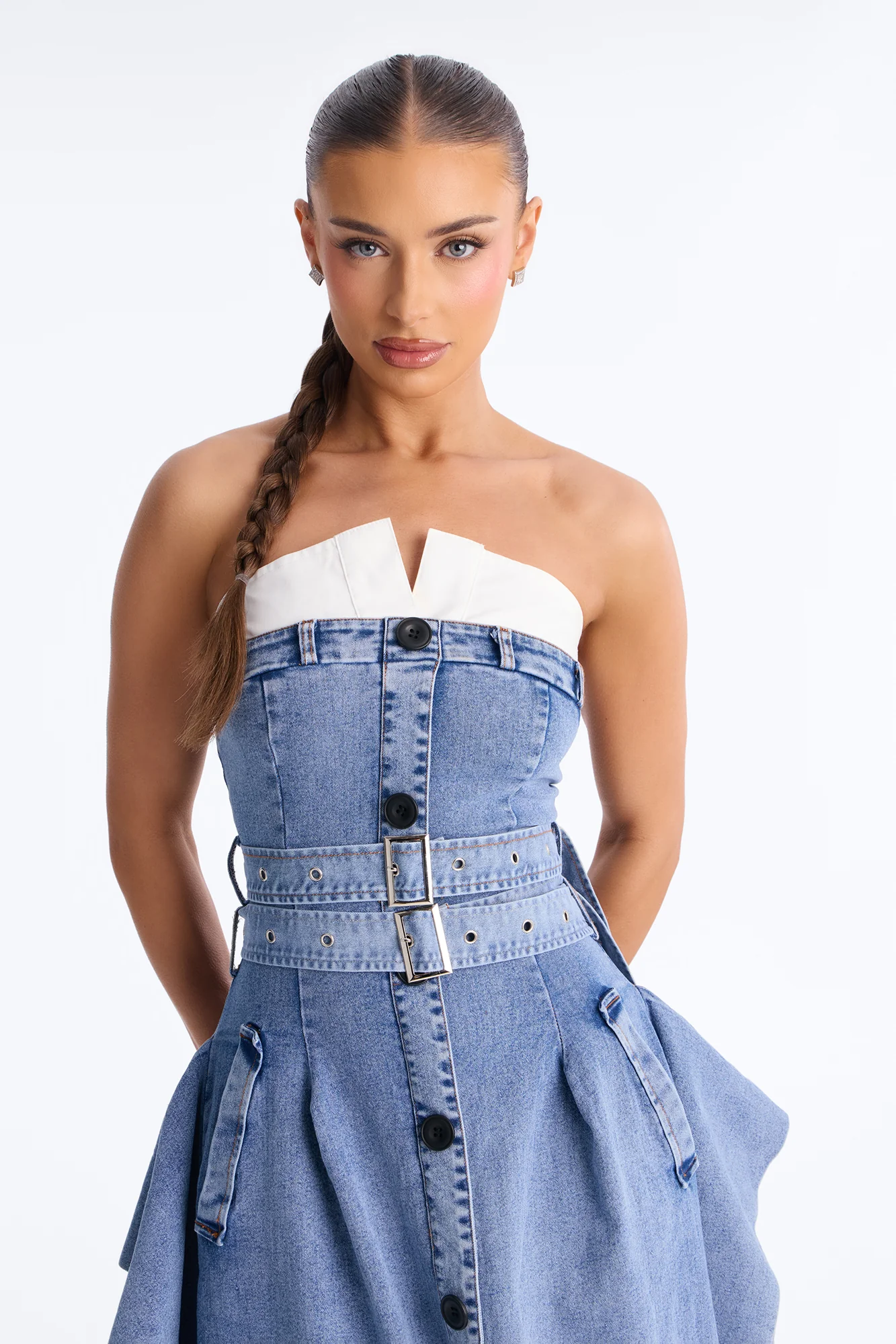 Tailored Grace Denim Maxi Dress - Medium Wash - Image 2