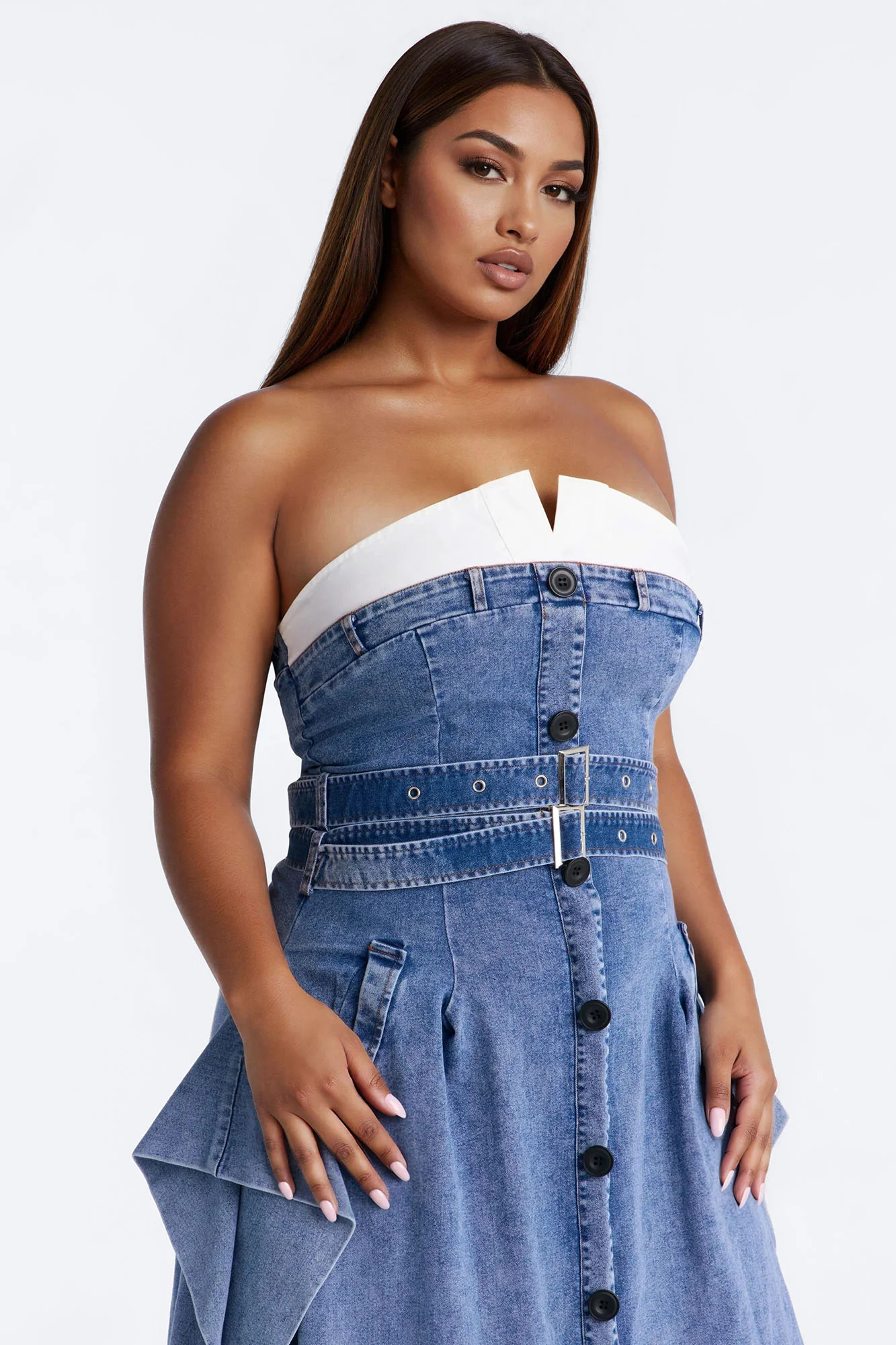 Tailored Grace Denim Maxi Dress - Medium Wash - Image 7