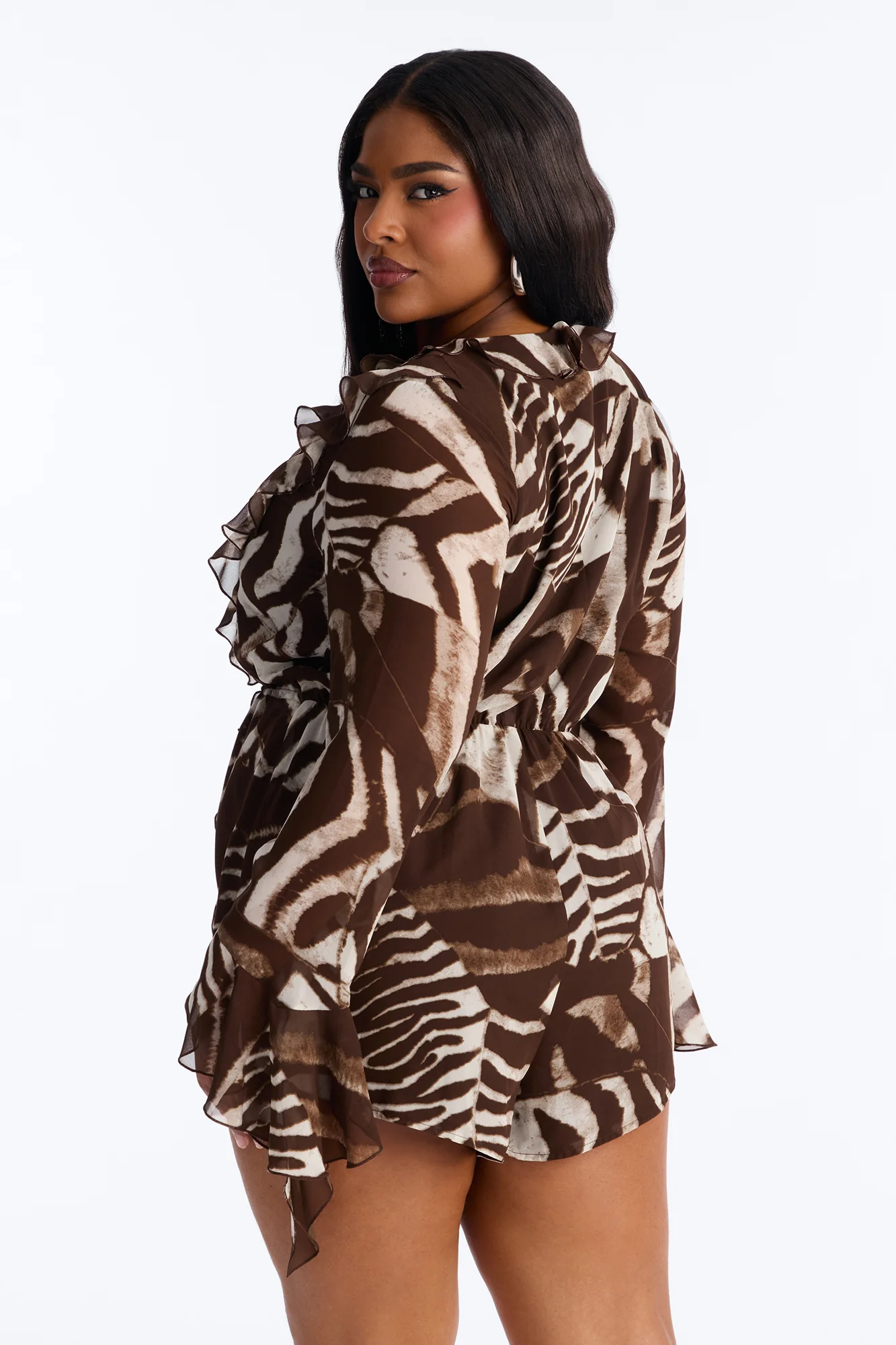 Taiya Ruffle Chiffon Romper - Chocolate - Image 7