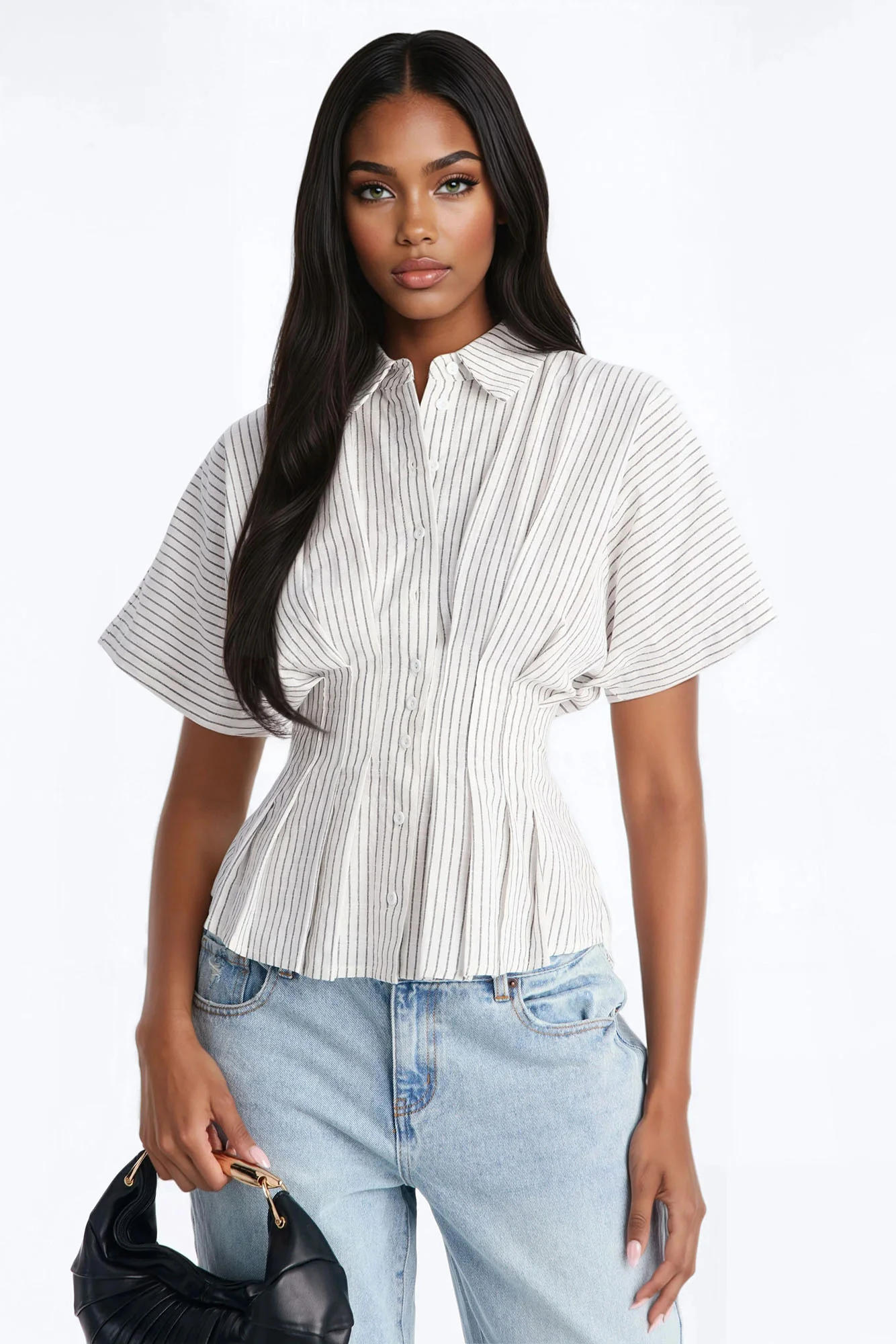 Take It Easy Pleated Stripe Linen Shirt - Cream/combo
