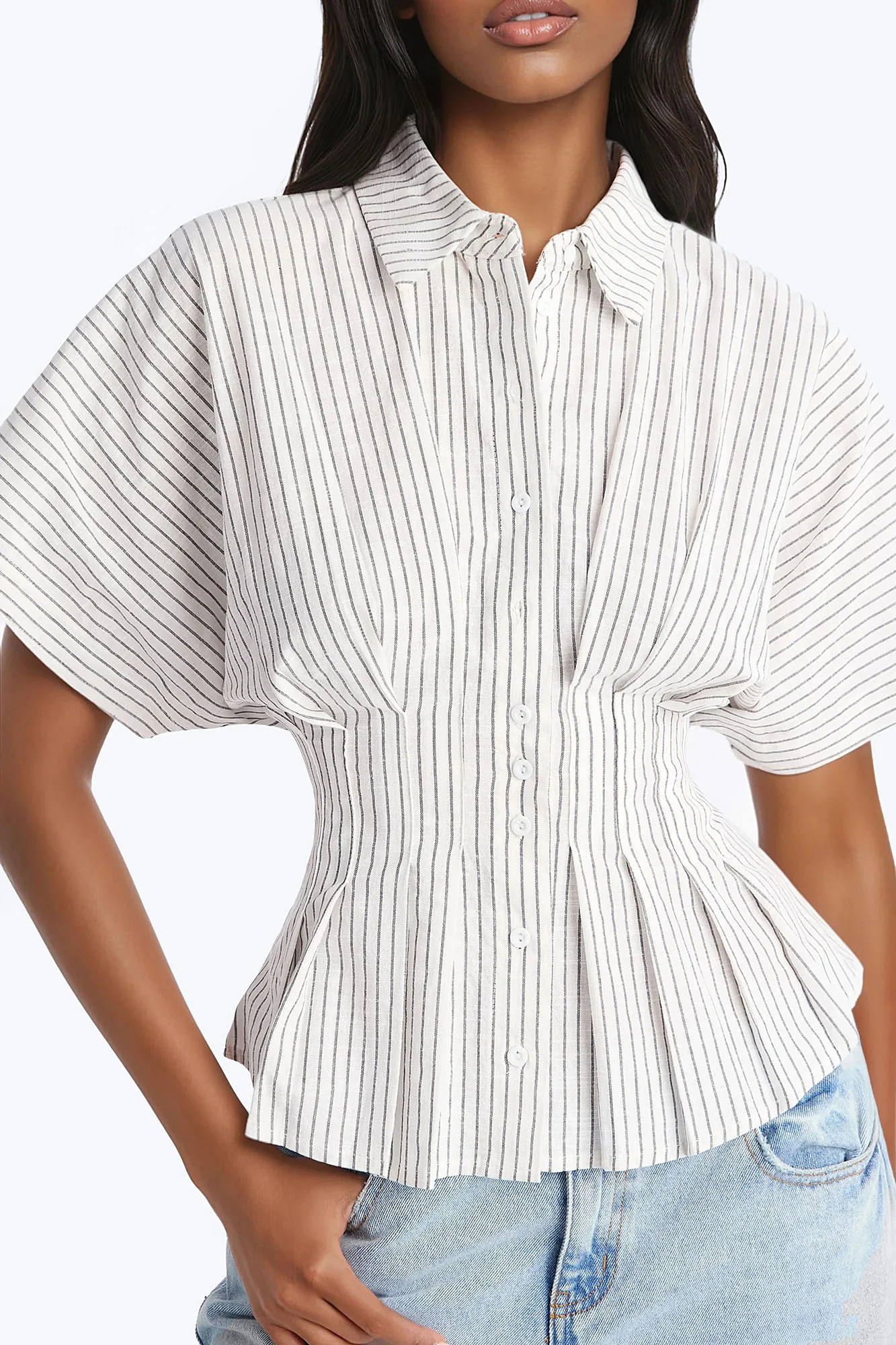 Take It Easy Pleated Stripe Linen Shirt - Cream/combo - Image 3