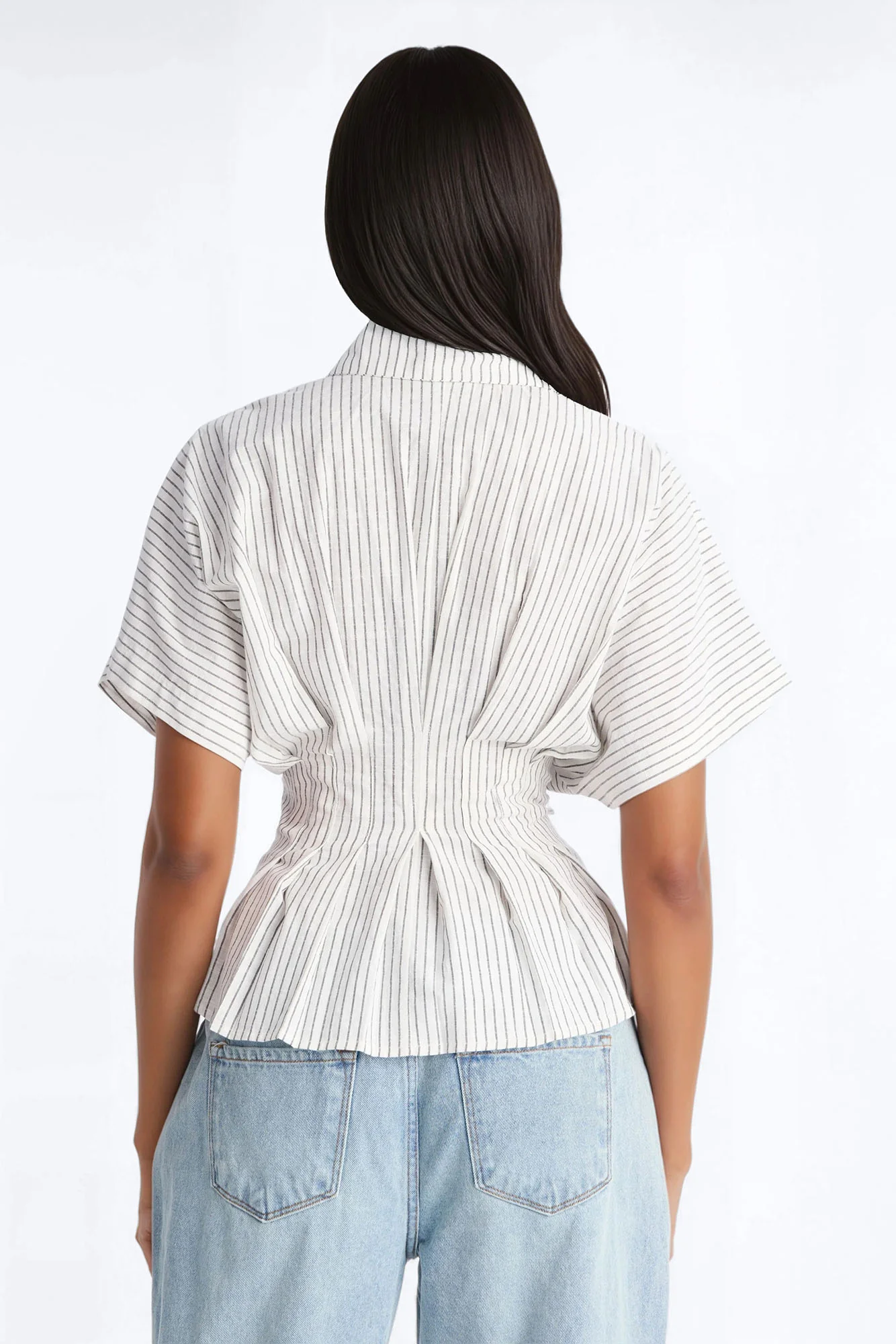 Take It Easy Pleated Stripe Linen Shirt - Cream/combo - Image 4