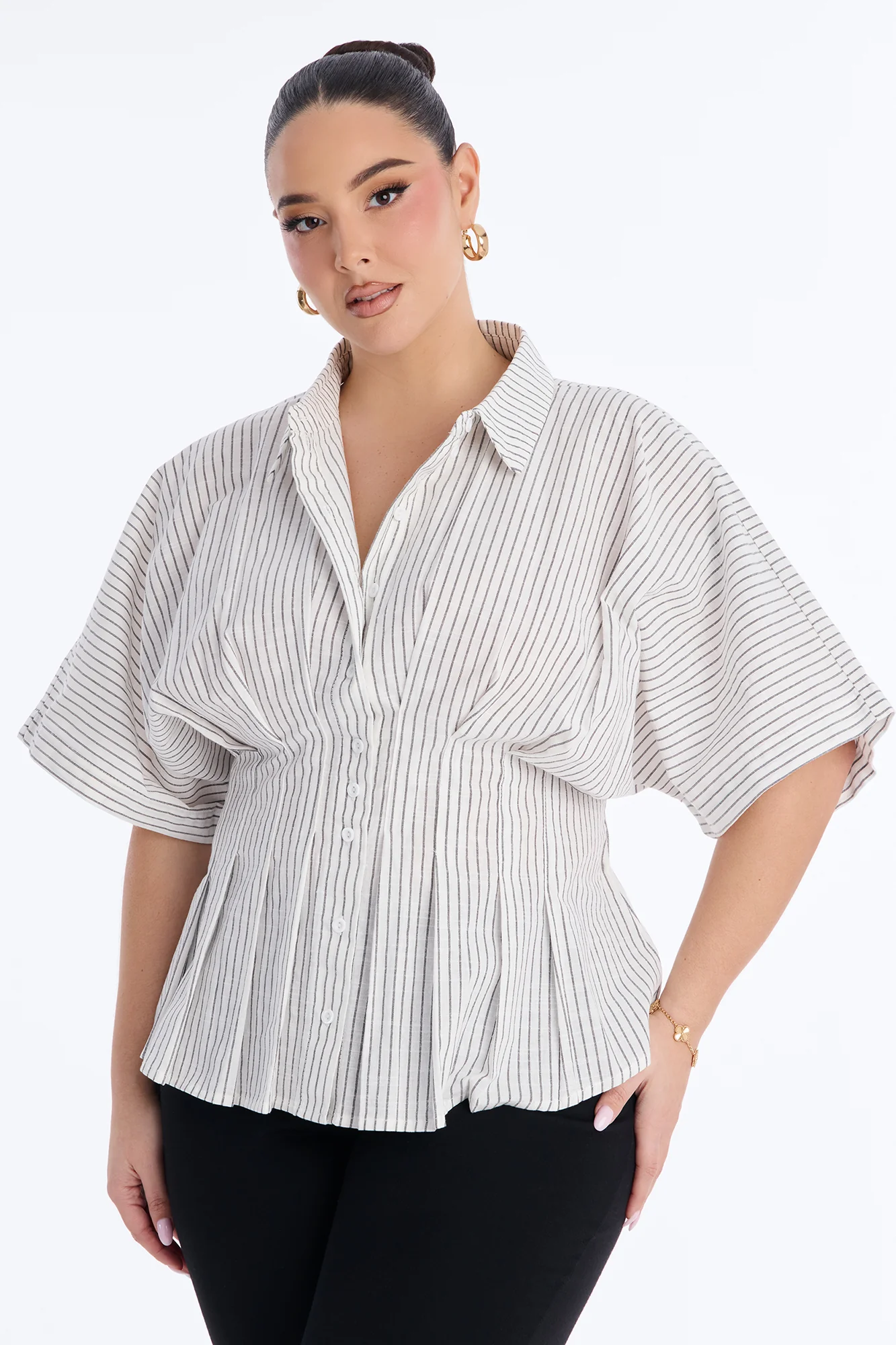 Take It Easy Pleated Stripe Linen Shirt - Cream/combo - Image 5