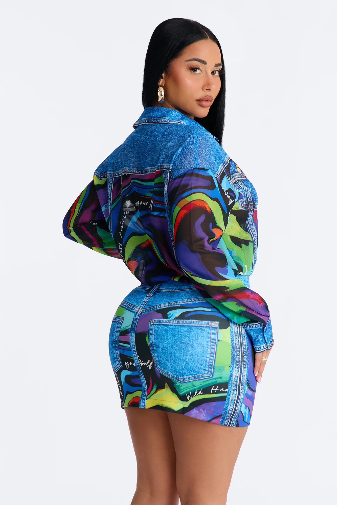 Take Me Back Long Sleeve Mini Dress - Multi Color - Image 4
