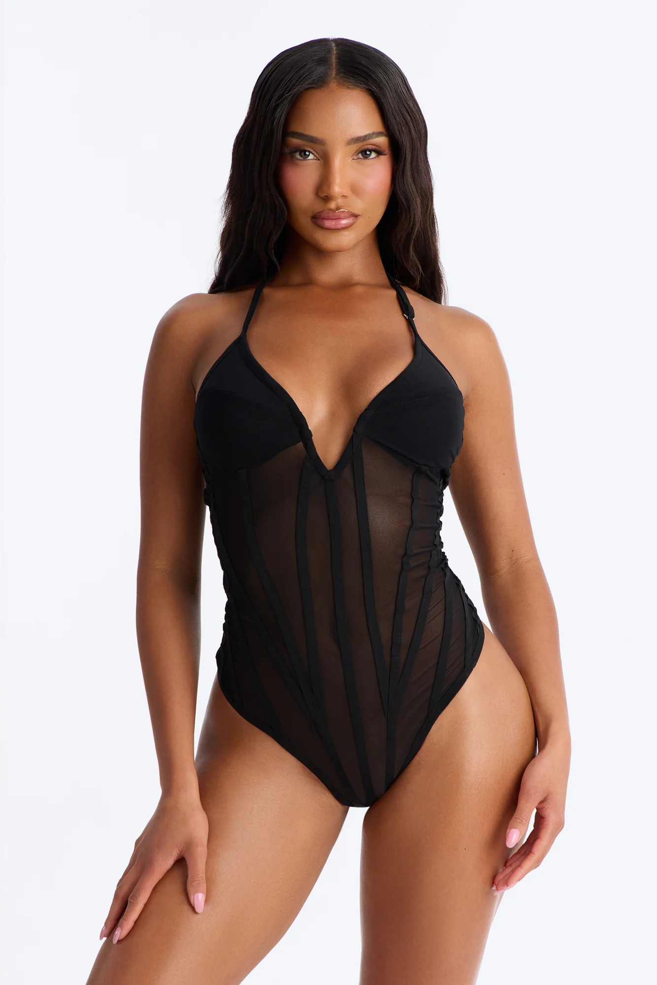 Take Me There Mesh Halter Bodysuit - Black