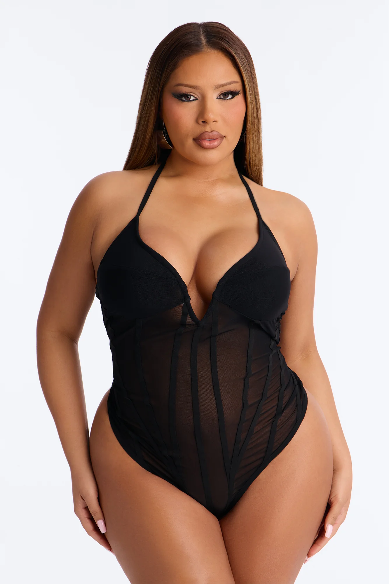 Take Me There Mesh Halter Bodysuit - Black - Image 5