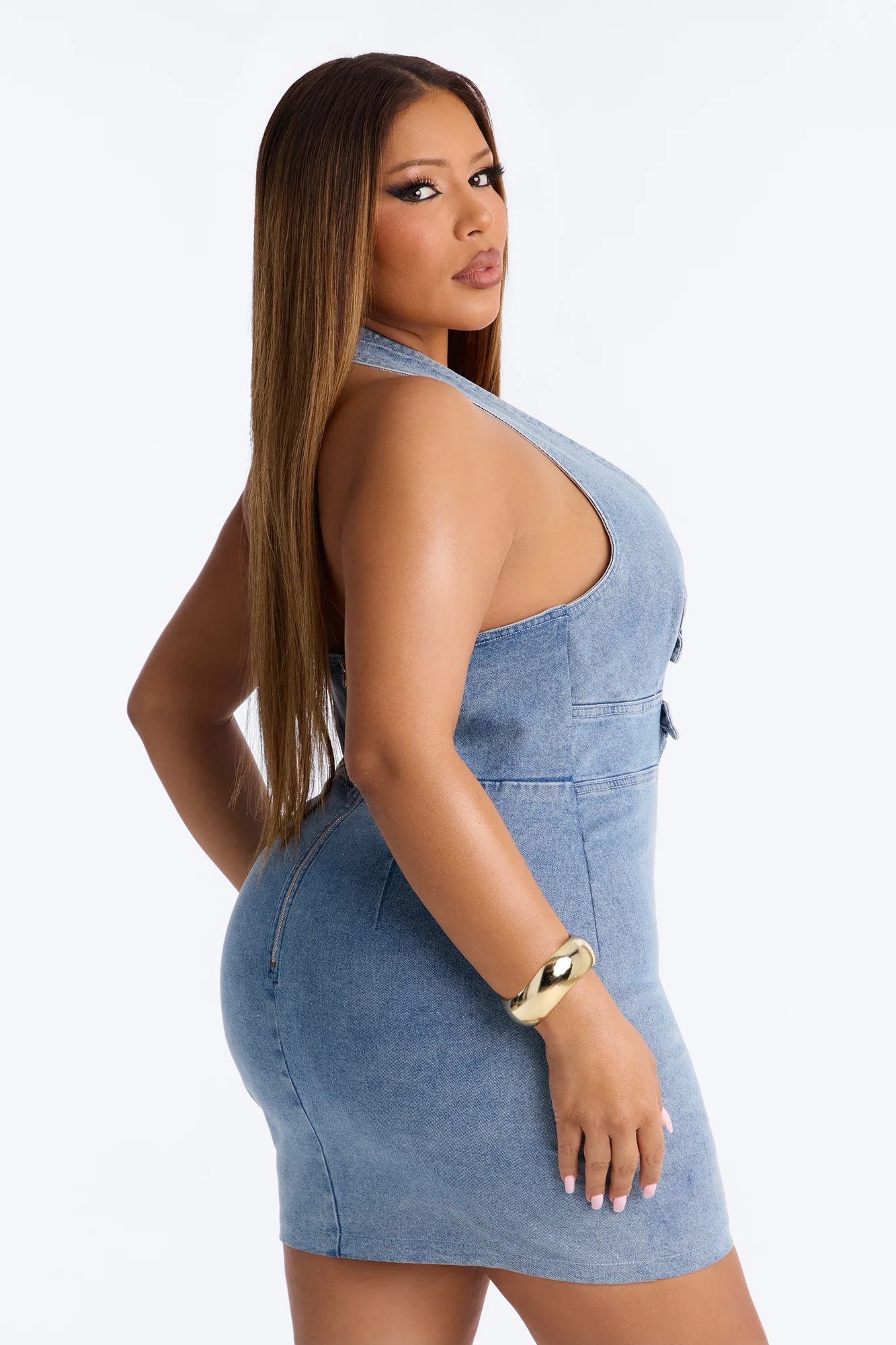 Talia Belted Denim Mini Dress - Denim - Image 8