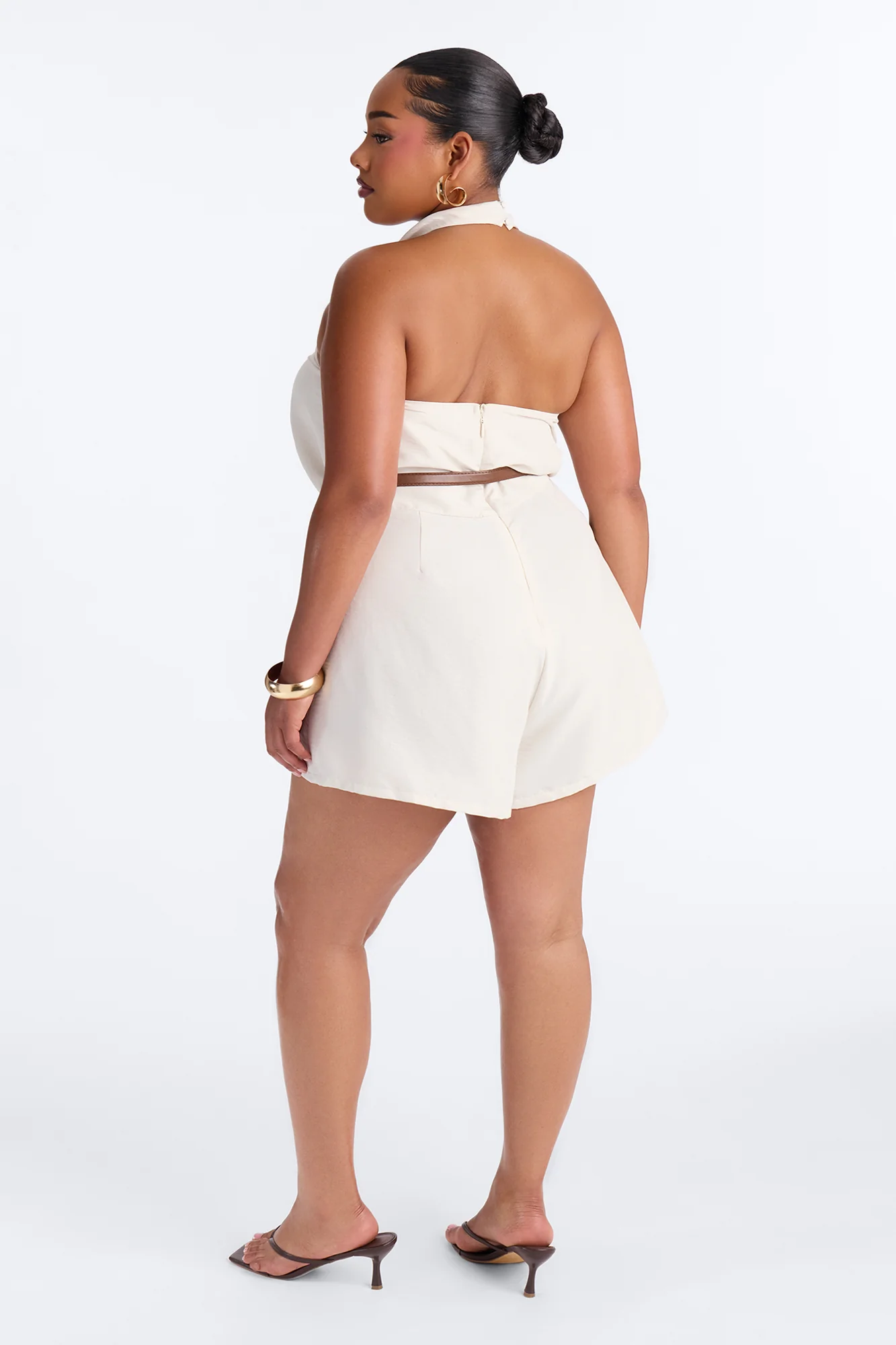 Talia Cowl Belted Micro Romper - Off White - Image 8