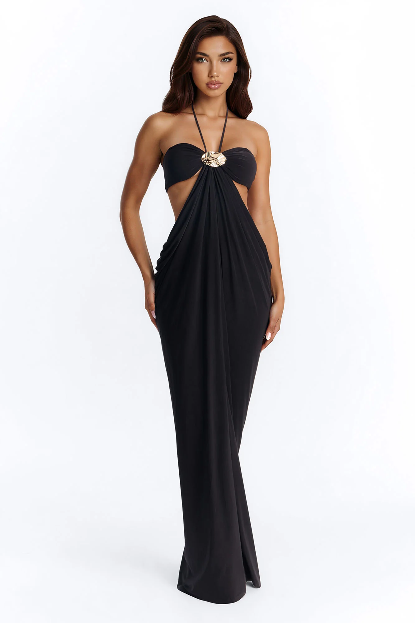 Talia Draped Maxi Dress - Black