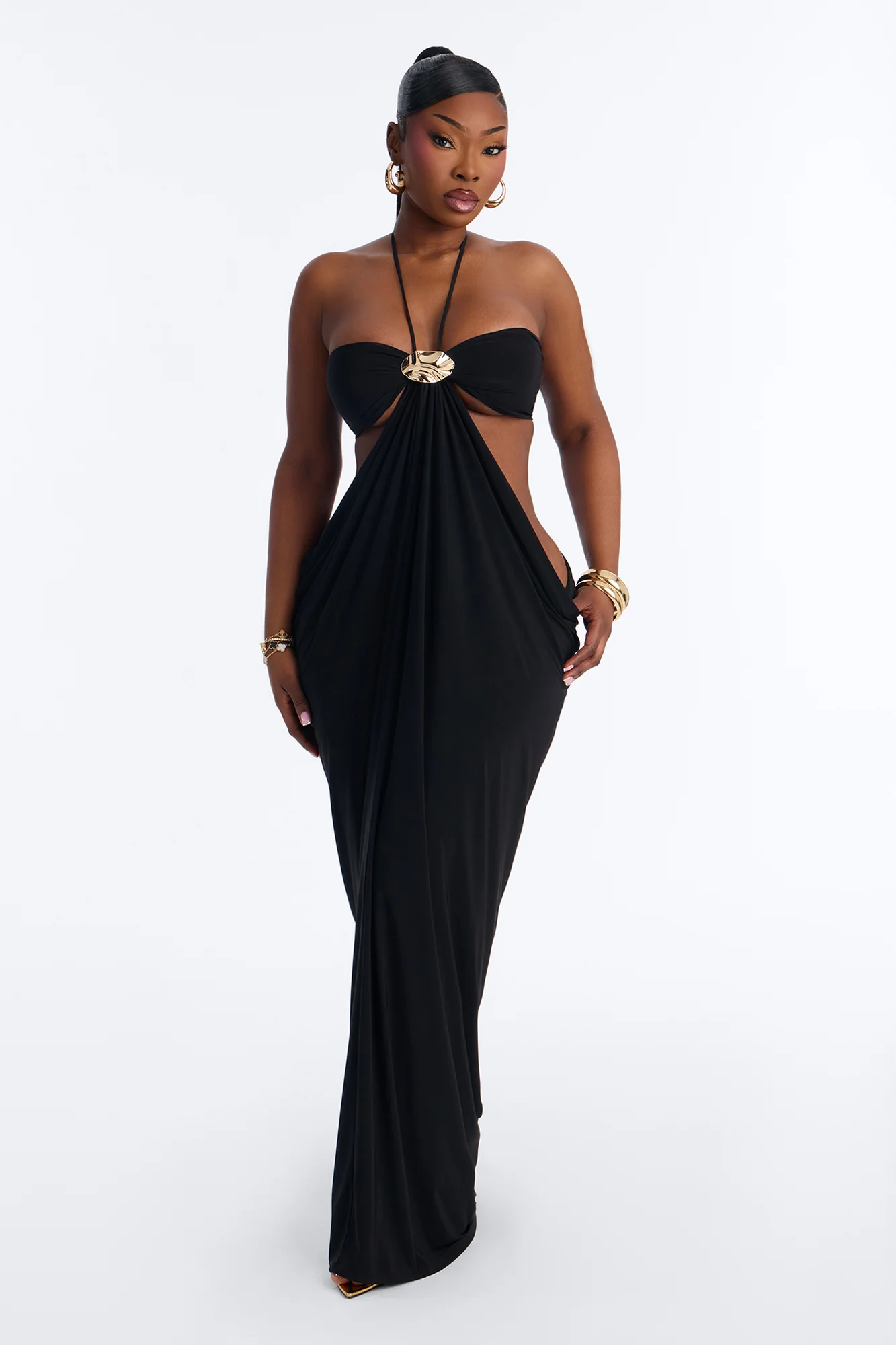 Talia Draped Maxi Dress - Black - Image 5