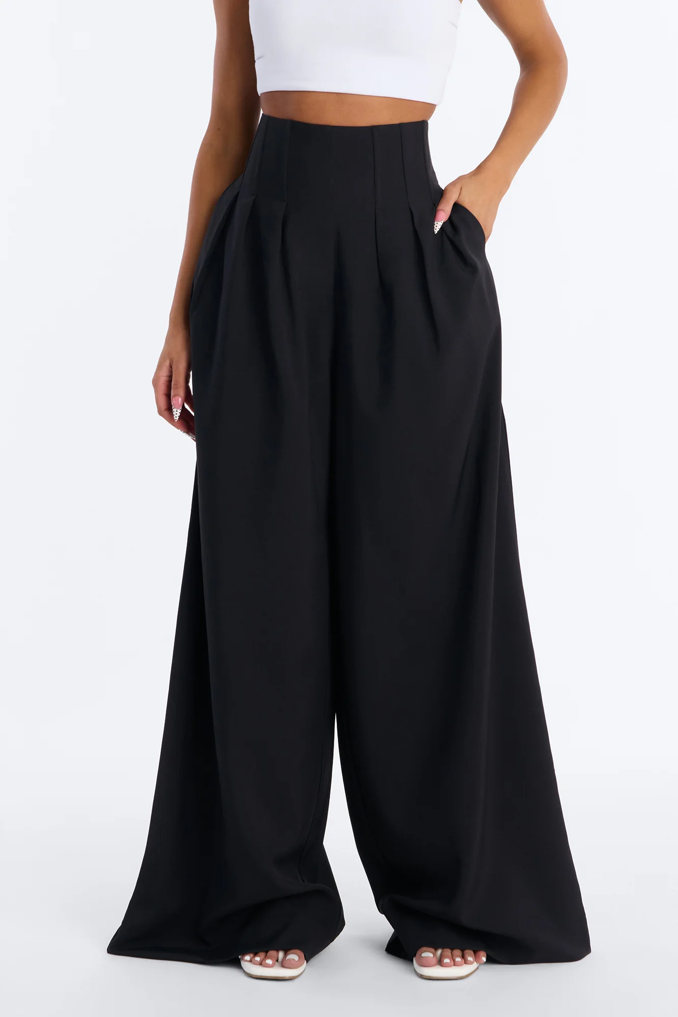Talia High Rise Corset Waist Wide Leg Pant 33″ - Black - Image 2