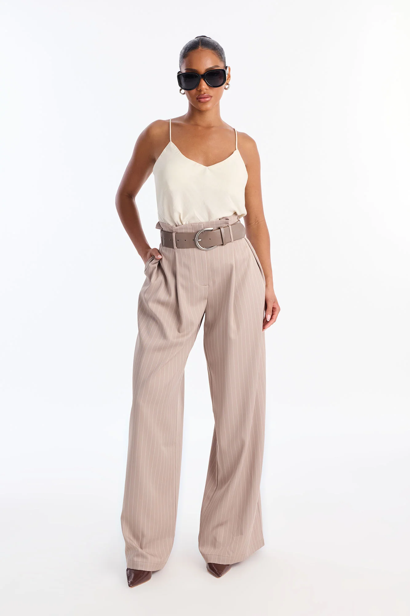 Tall Sealed and Delivered Belted Wide Leg Trouser - Caffe