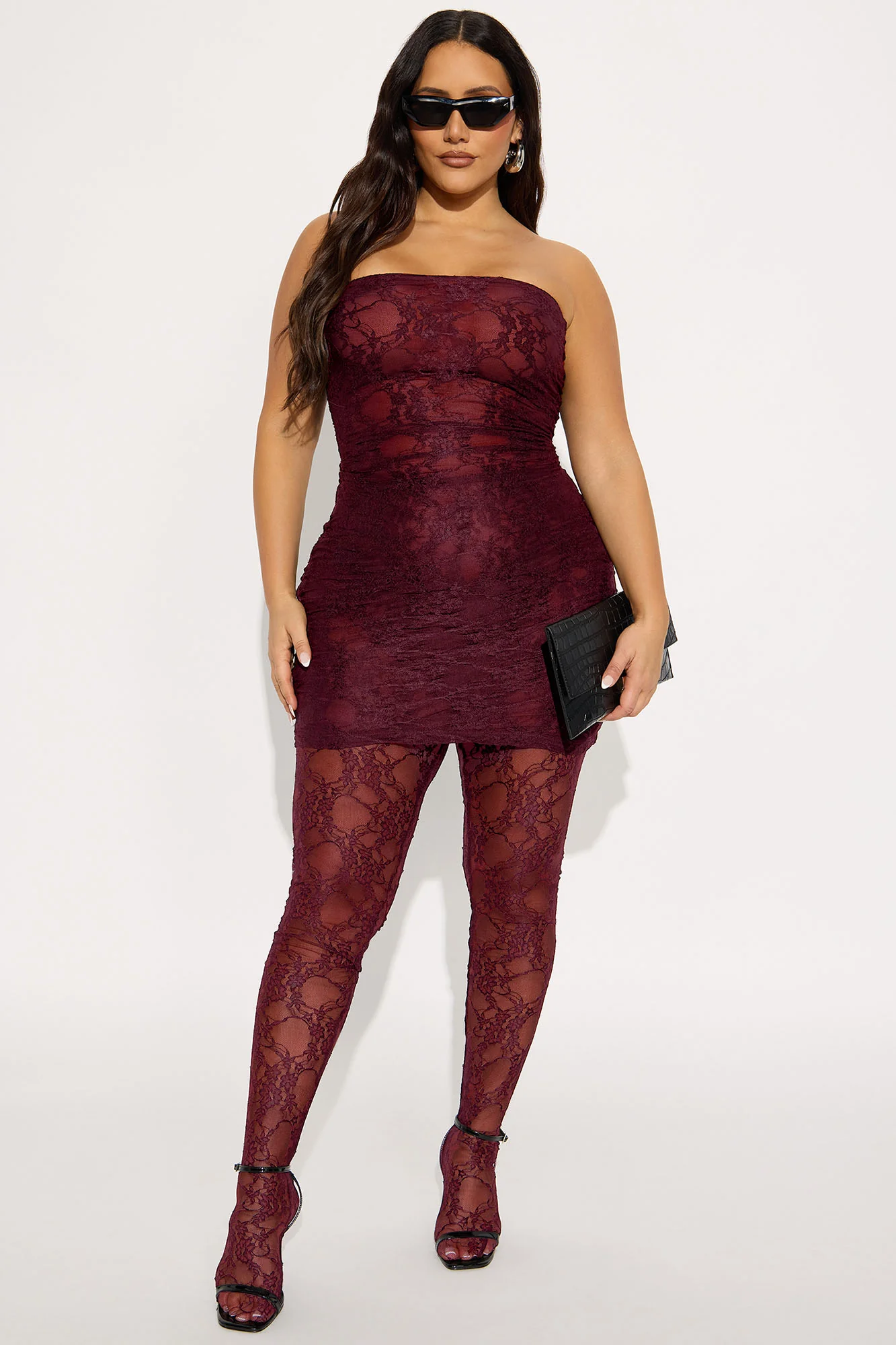 Tall So Lovely Lace Micro Mini Dress Set - Burgundy - Image 4