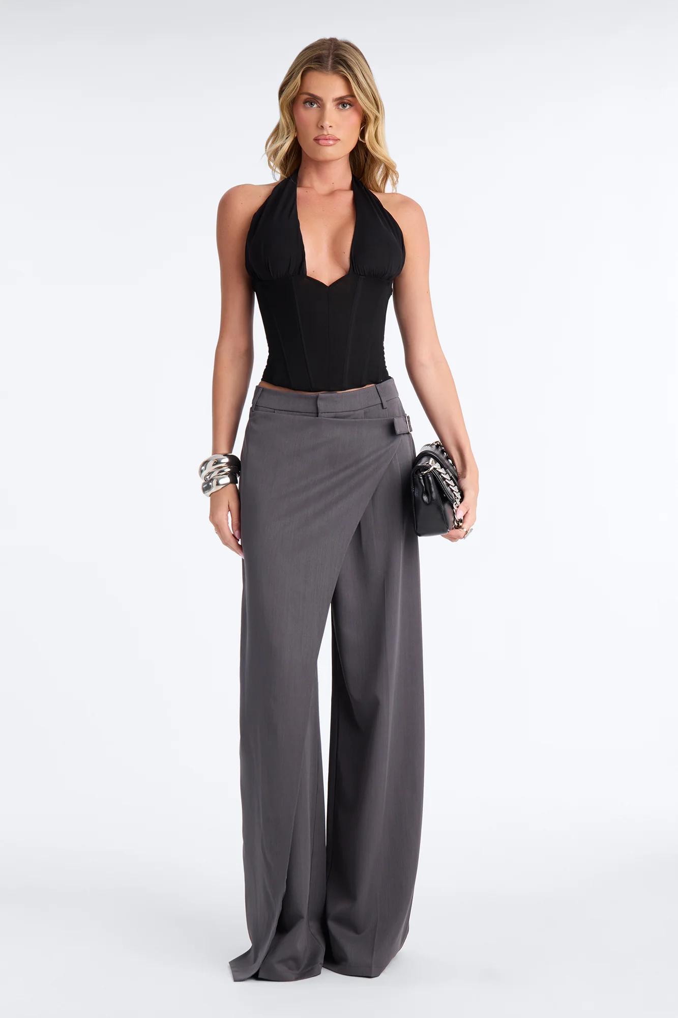 Tall Tailored Touch Wrap Front Trouser - Charcoal - Image 2
