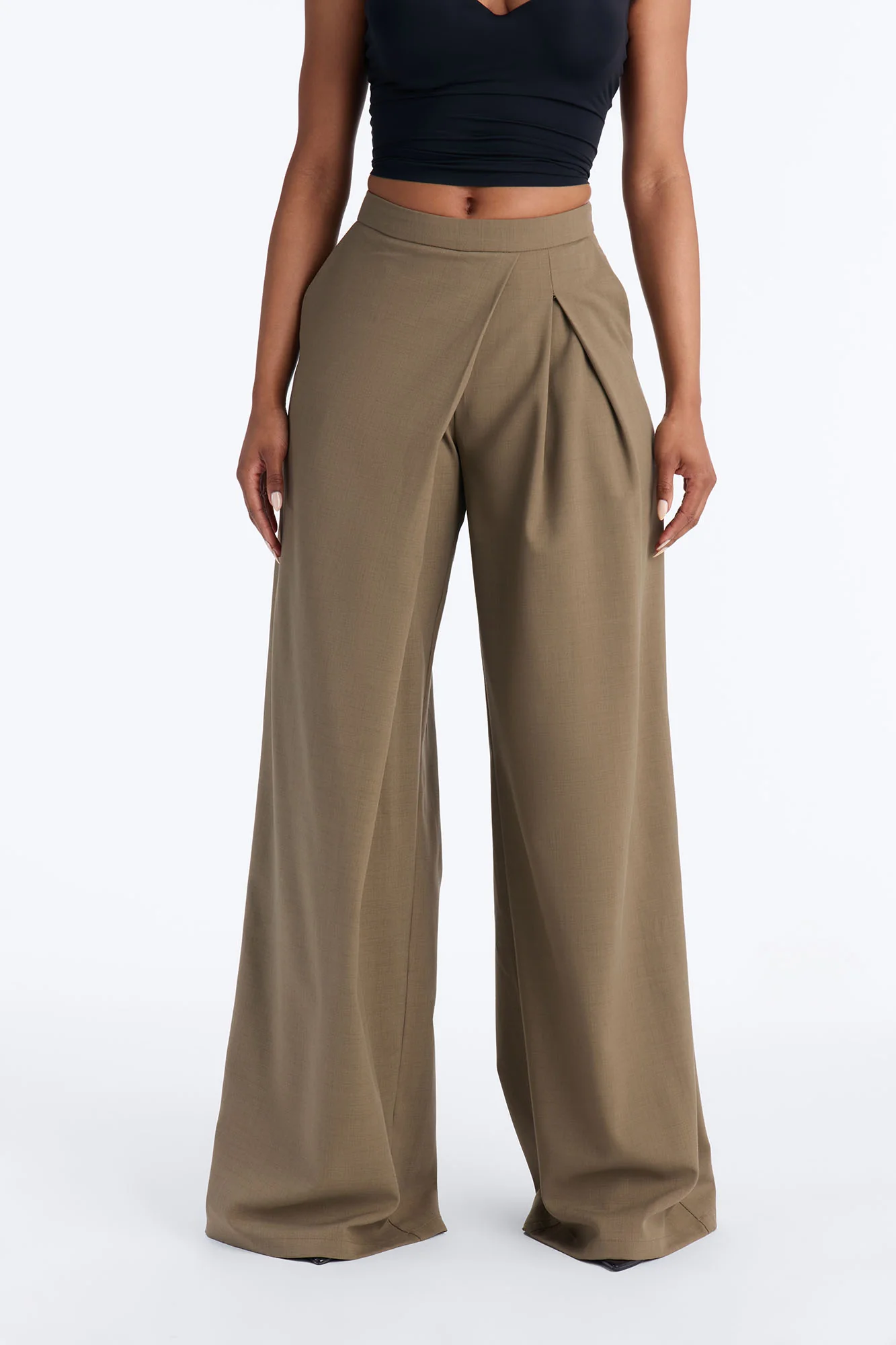 Tall Tiana Pleated Wrap Waist Wide Leg Trouser - Caffe - Image 2