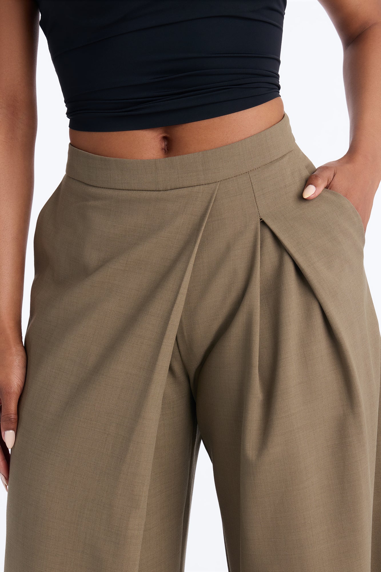 Tall Tiana Pleated Wrap Waist Wide Leg Trouser - Caffe - Image 3