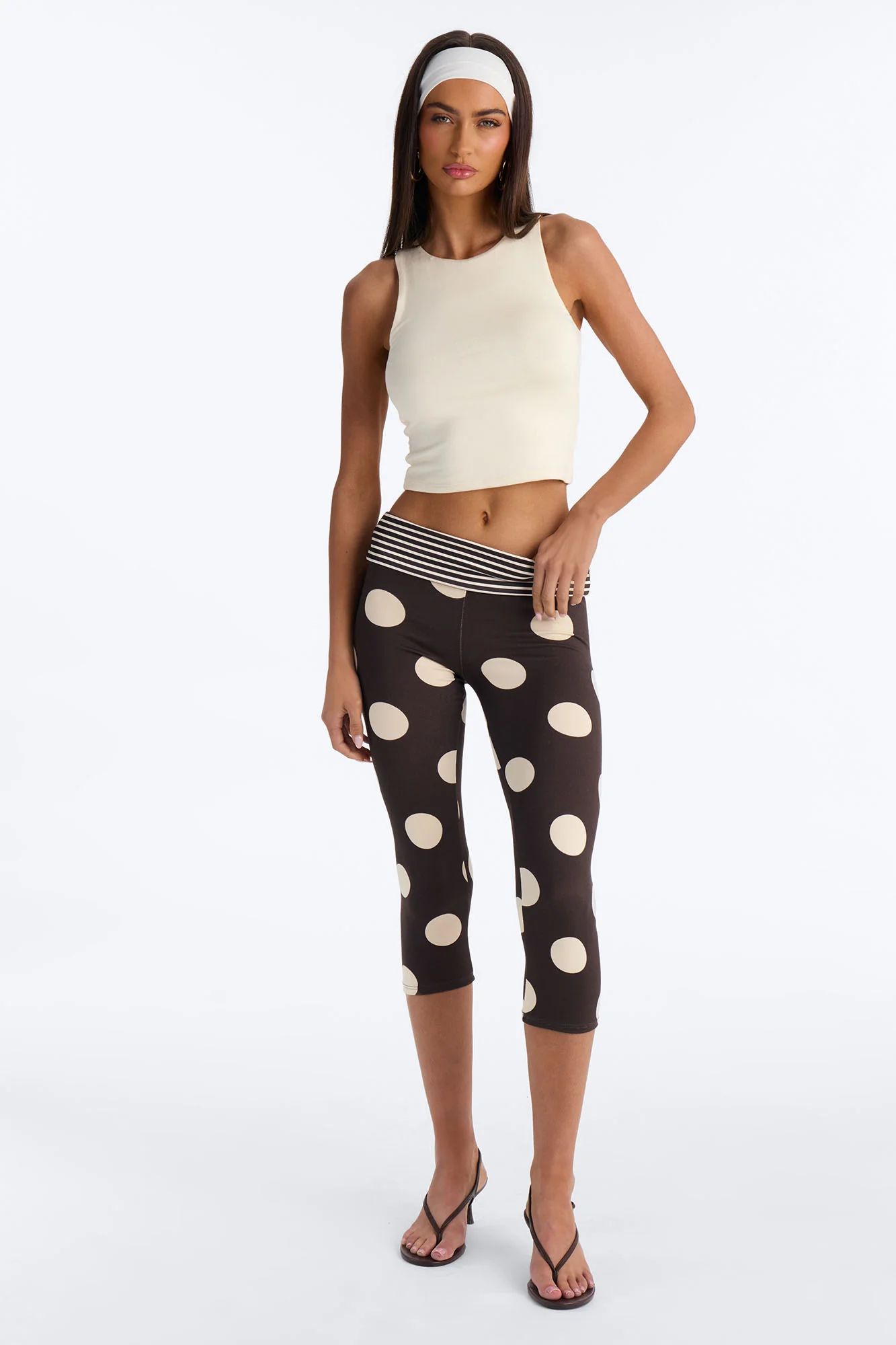 Tammy Mid Rise Polka Dot Capri Legging - Brown/combo