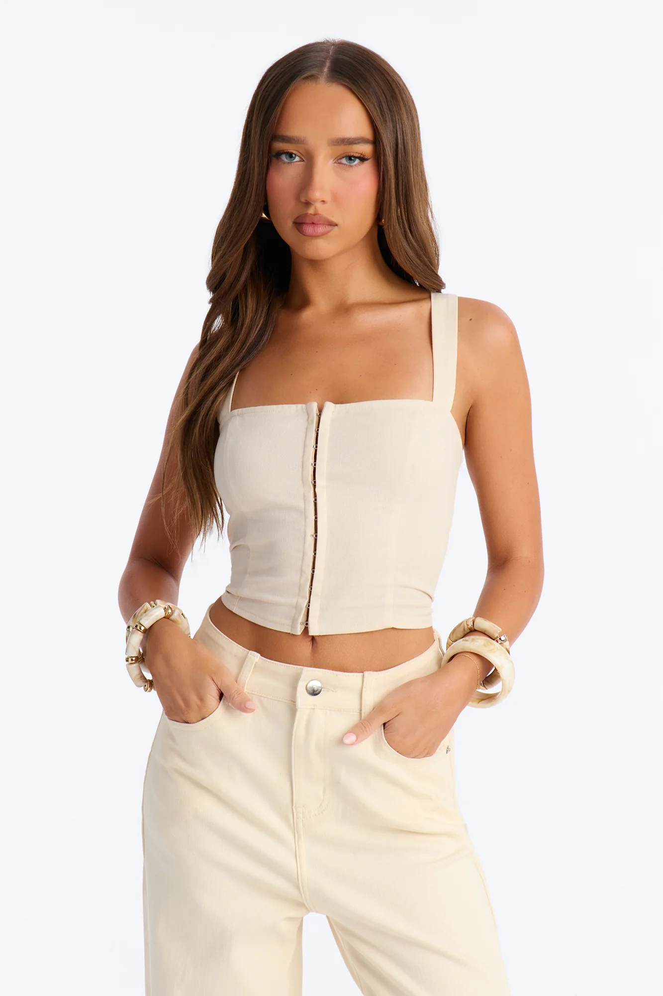 Tan Lines Smocked Linen Top - Beige