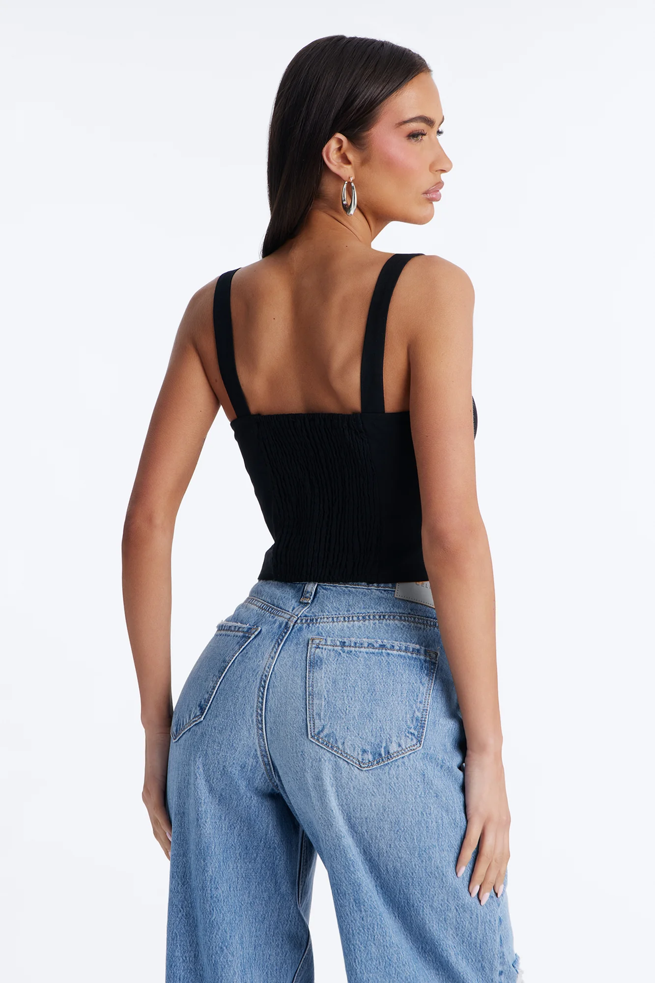 Tan Lines Smocked Linen Top - Black - Image 4