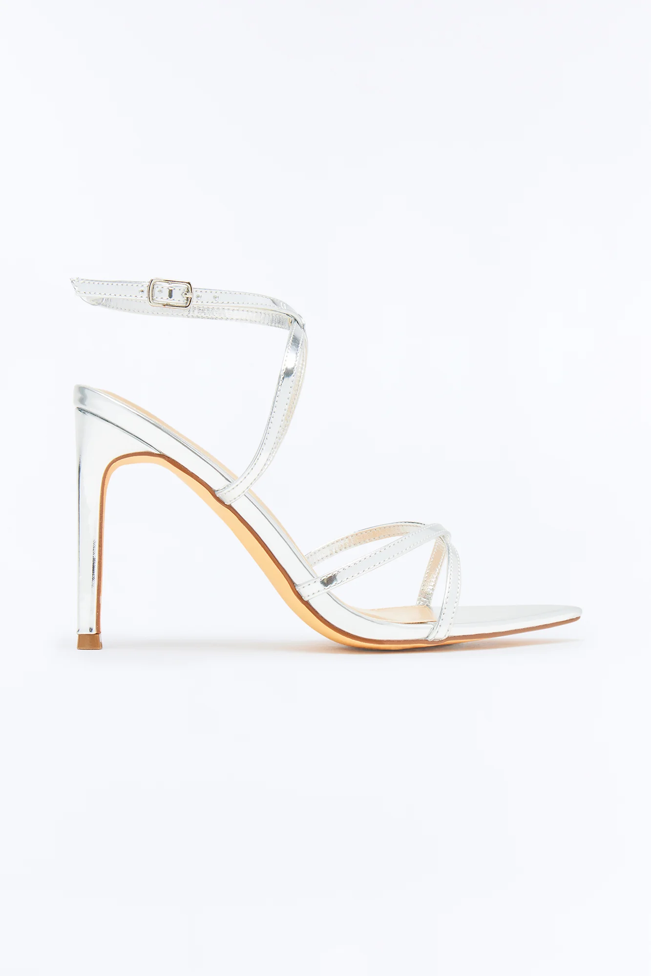 Tani Ankle Strap Patent Heels - Silver