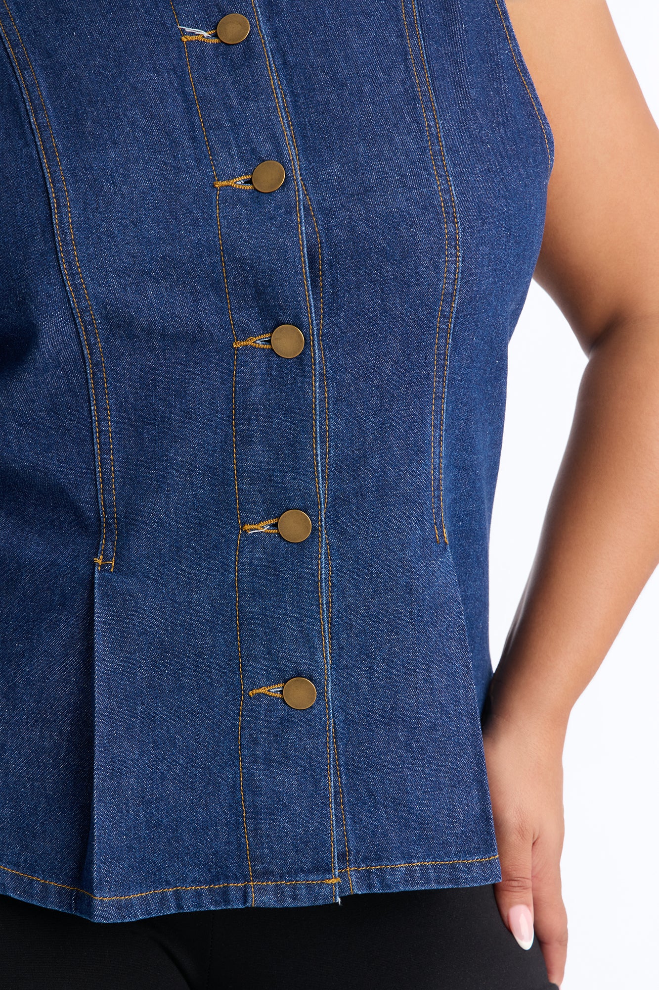 Taryn Peplum Denim Top - Dark Wash - Image 7