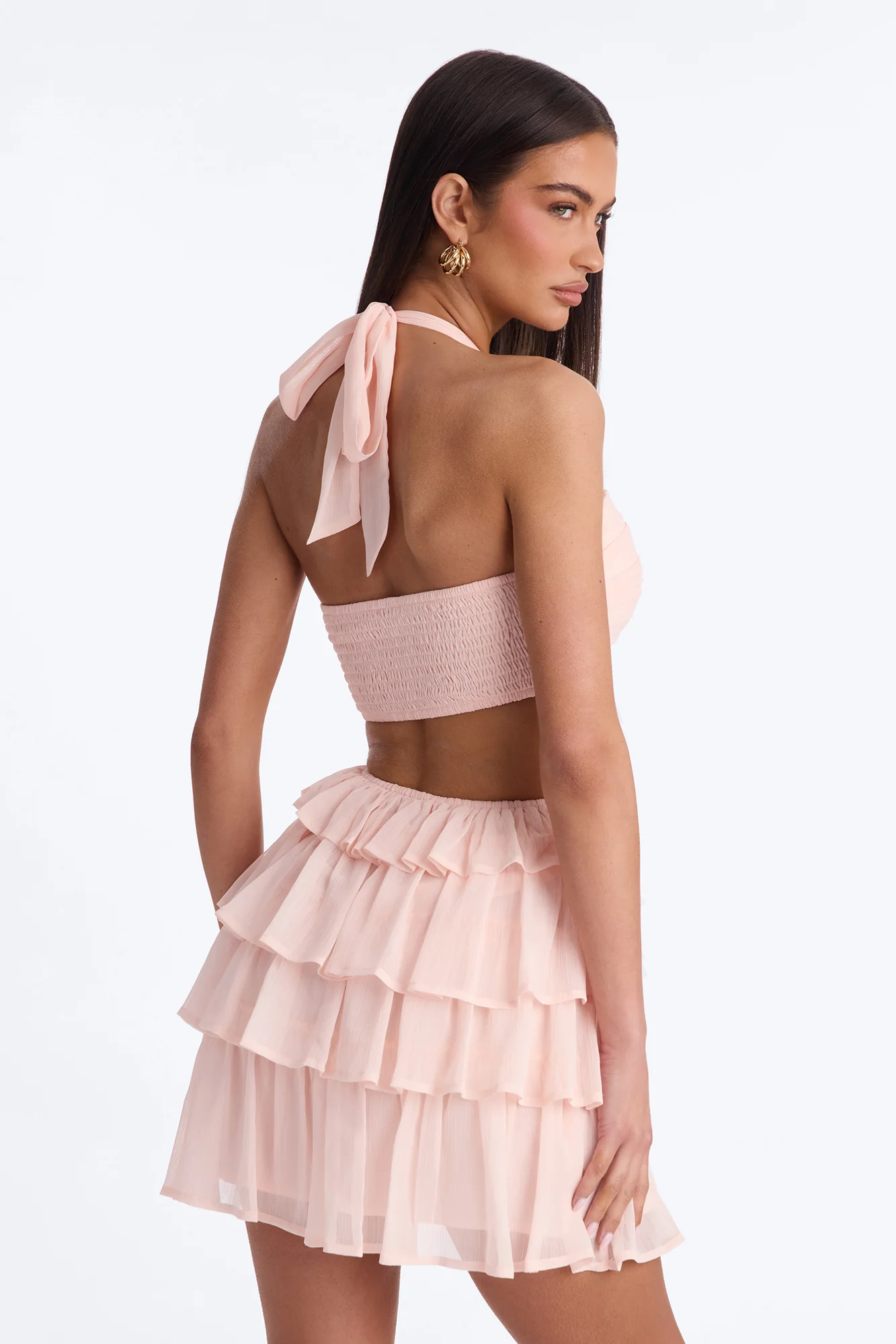 Taryn Ruffle Chiffon Mini Dress - Blush - Image 4