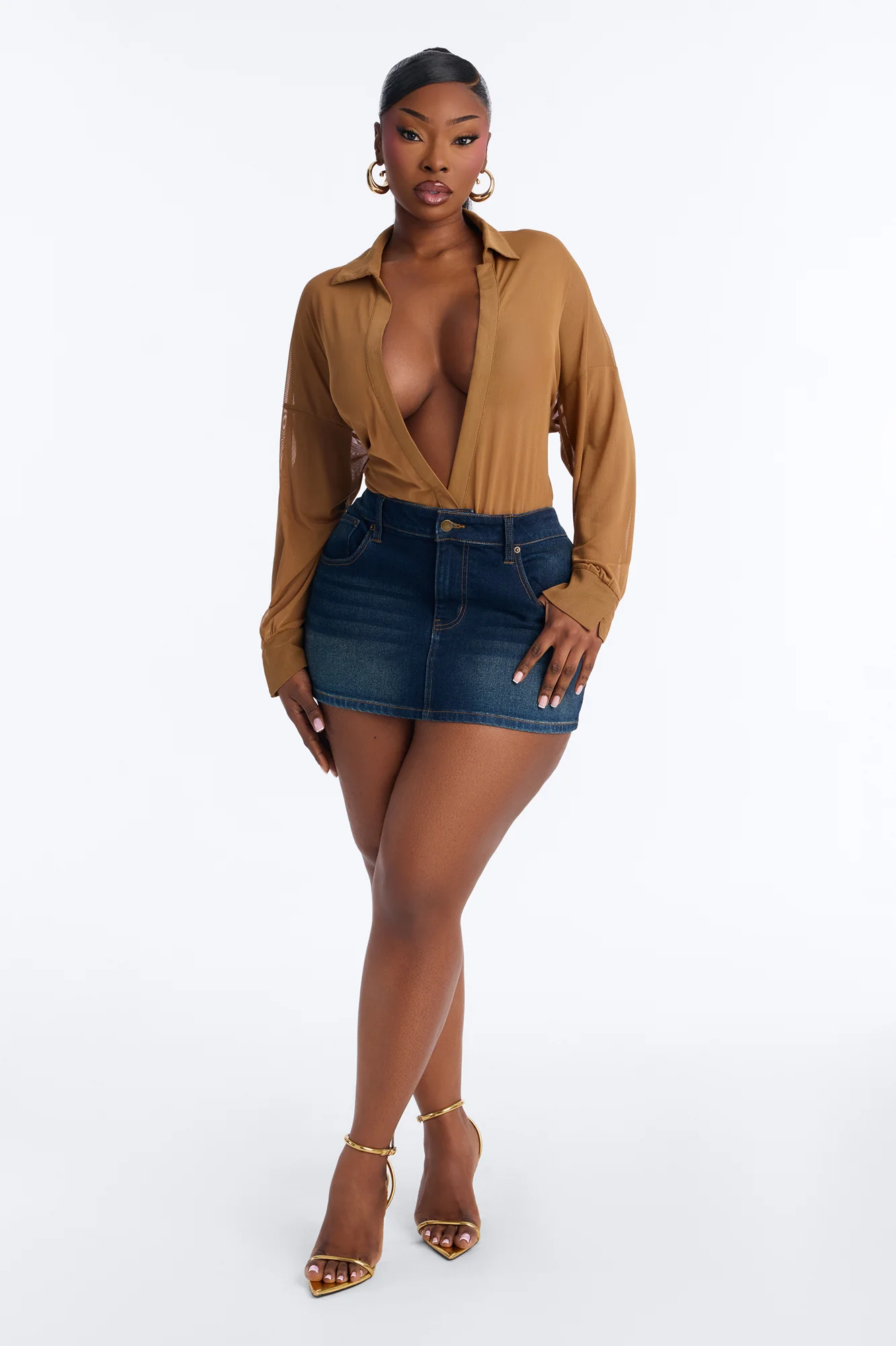 Taryn Sheer Mesh Long Sleeve Bodysuit - Mocha - Image 6