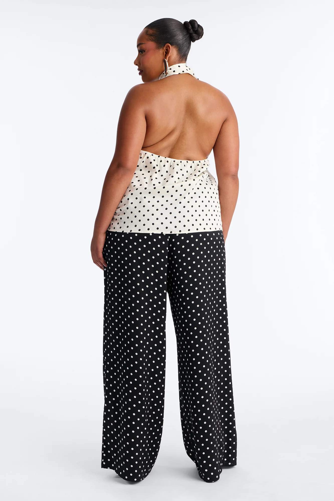Tasha Satin Polka Dot Halter Pant Set - White/Black - Image 8