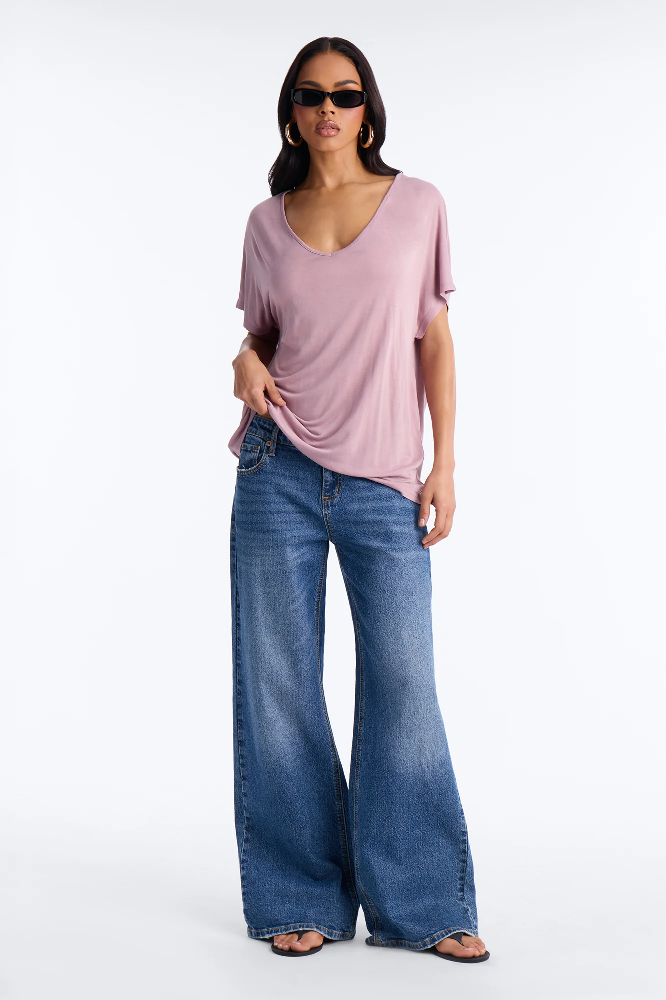 Tasmin Oversized V Neck Tee - Lilac - Image 2