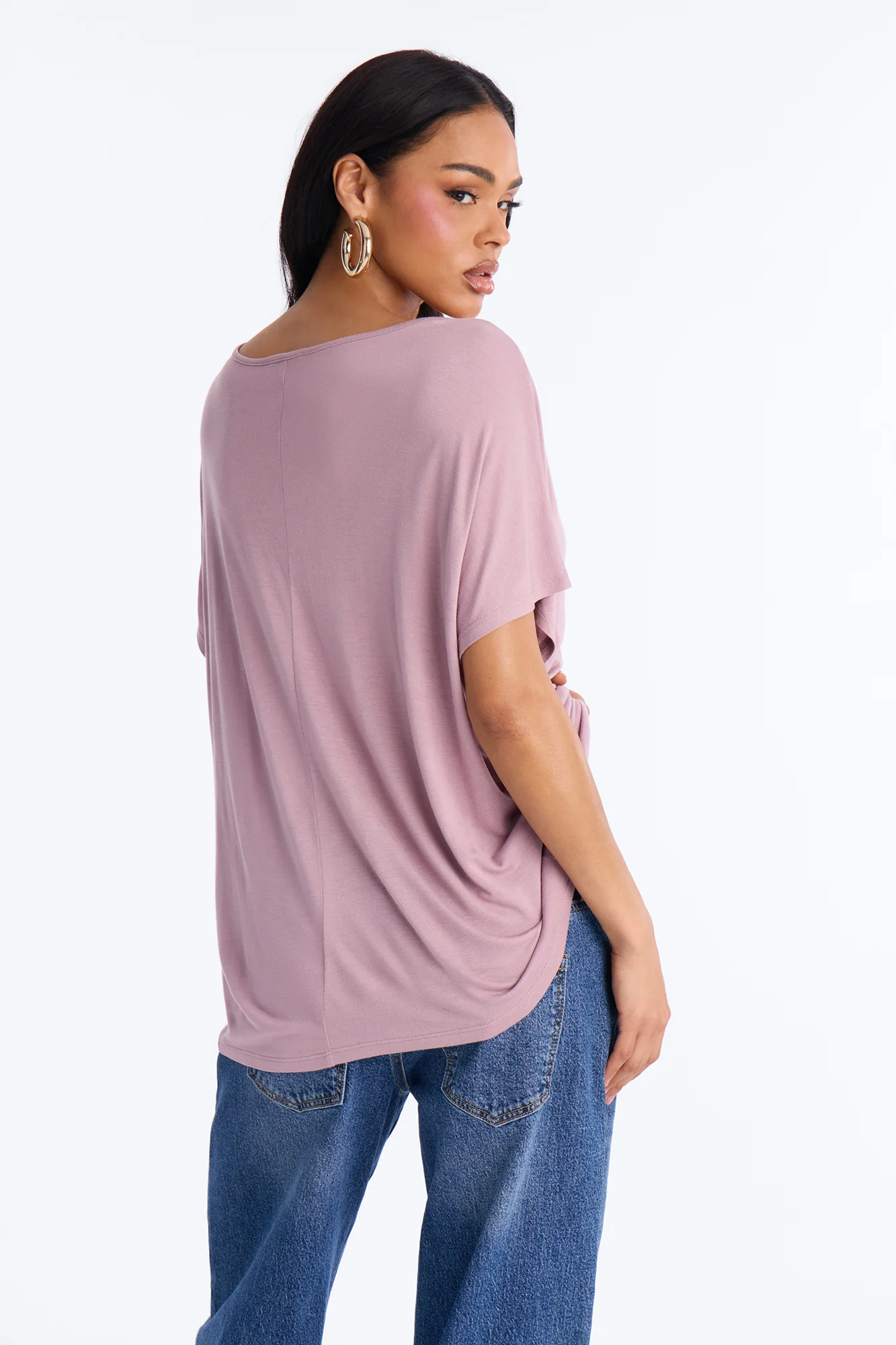 Tasmin Oversized V Neck Tee - Lilac - Image 3