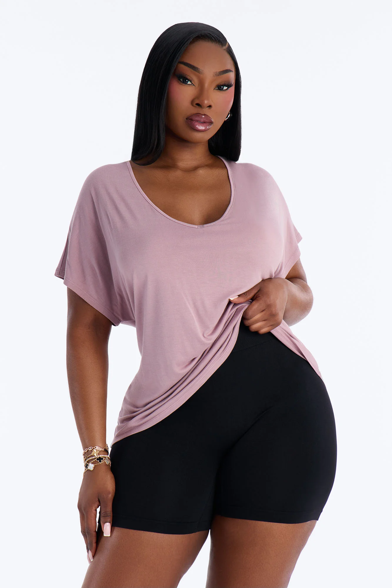 Tasmin Oversized V Neck Tee - Lilac - Image 4