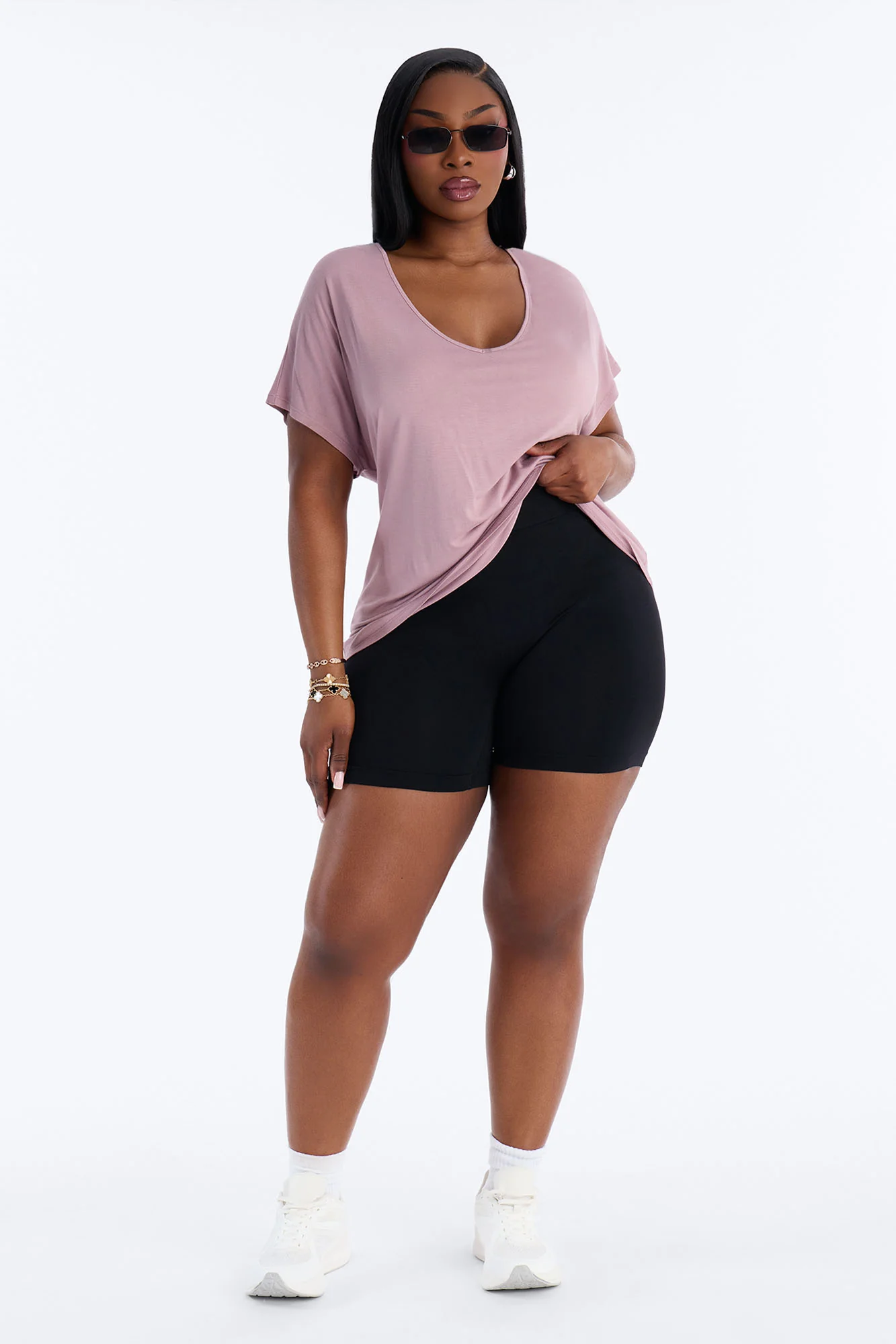 Tasmin Oversized V Neck Tee - Lilac - Image 5