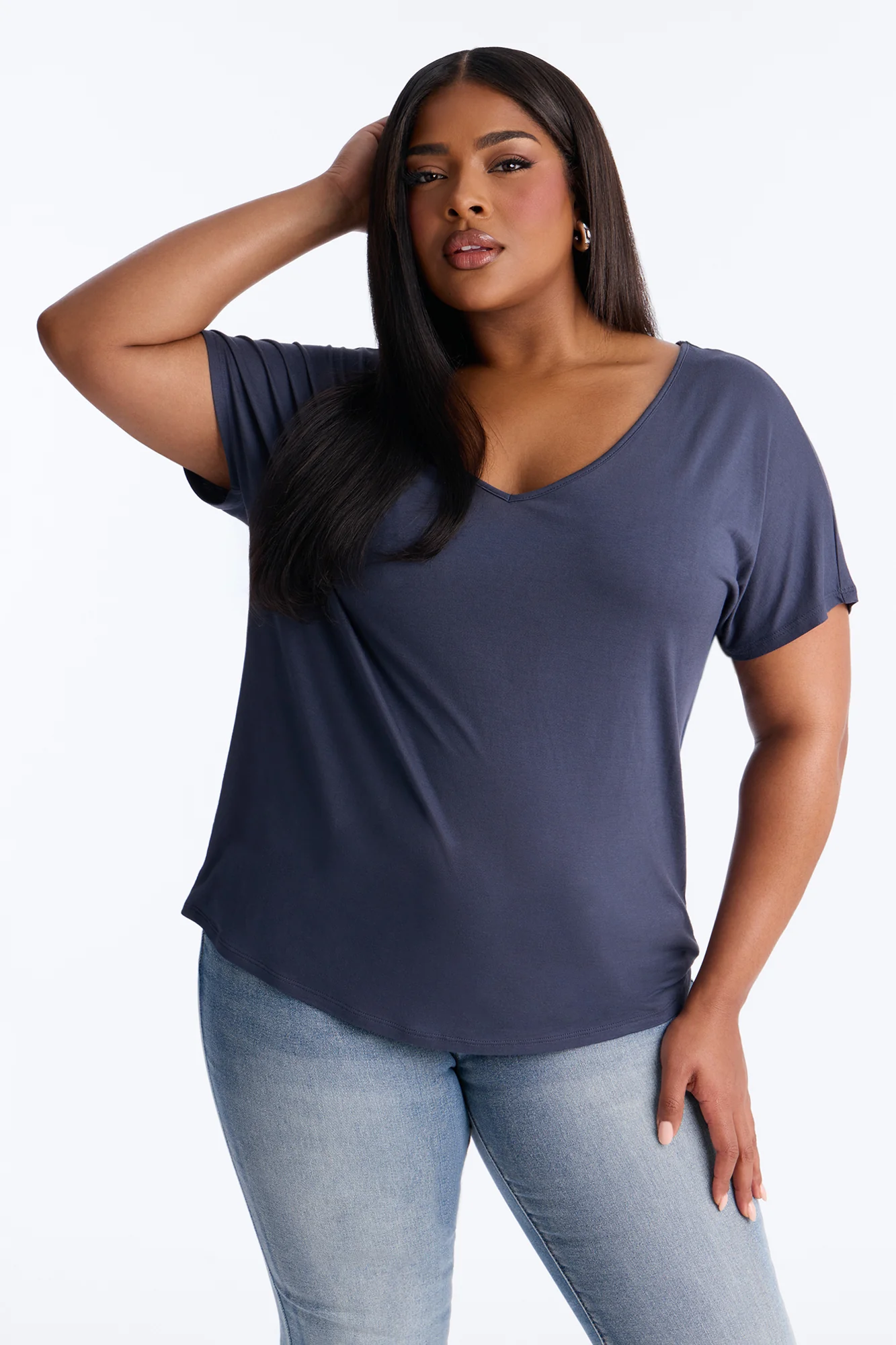 Tasmin Oversized V Neck Tee - Navy - Image 4