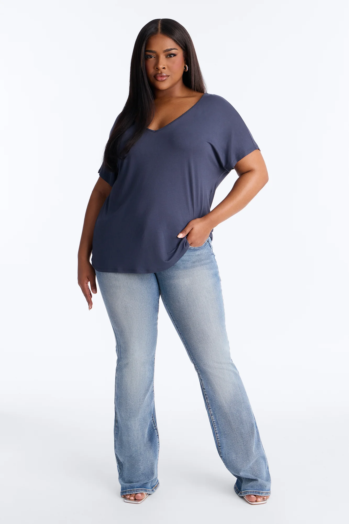 Tasmin Oversized V Neck Tee - Navy - Image 5