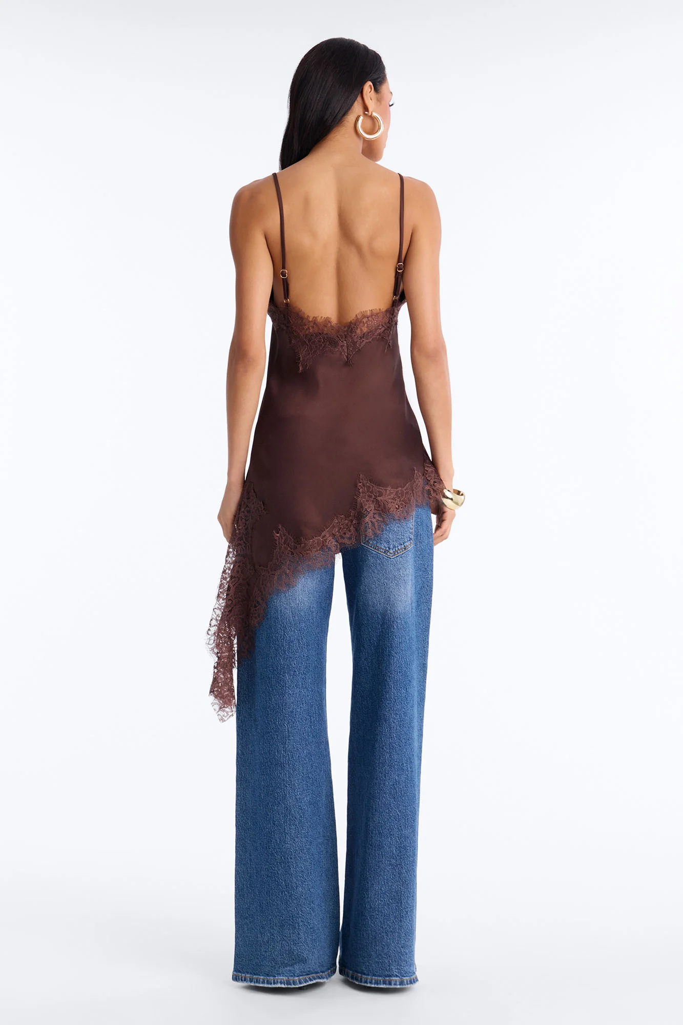 Taste Of Trouble Lace Trim Satin Top - Chocolate - Image 4