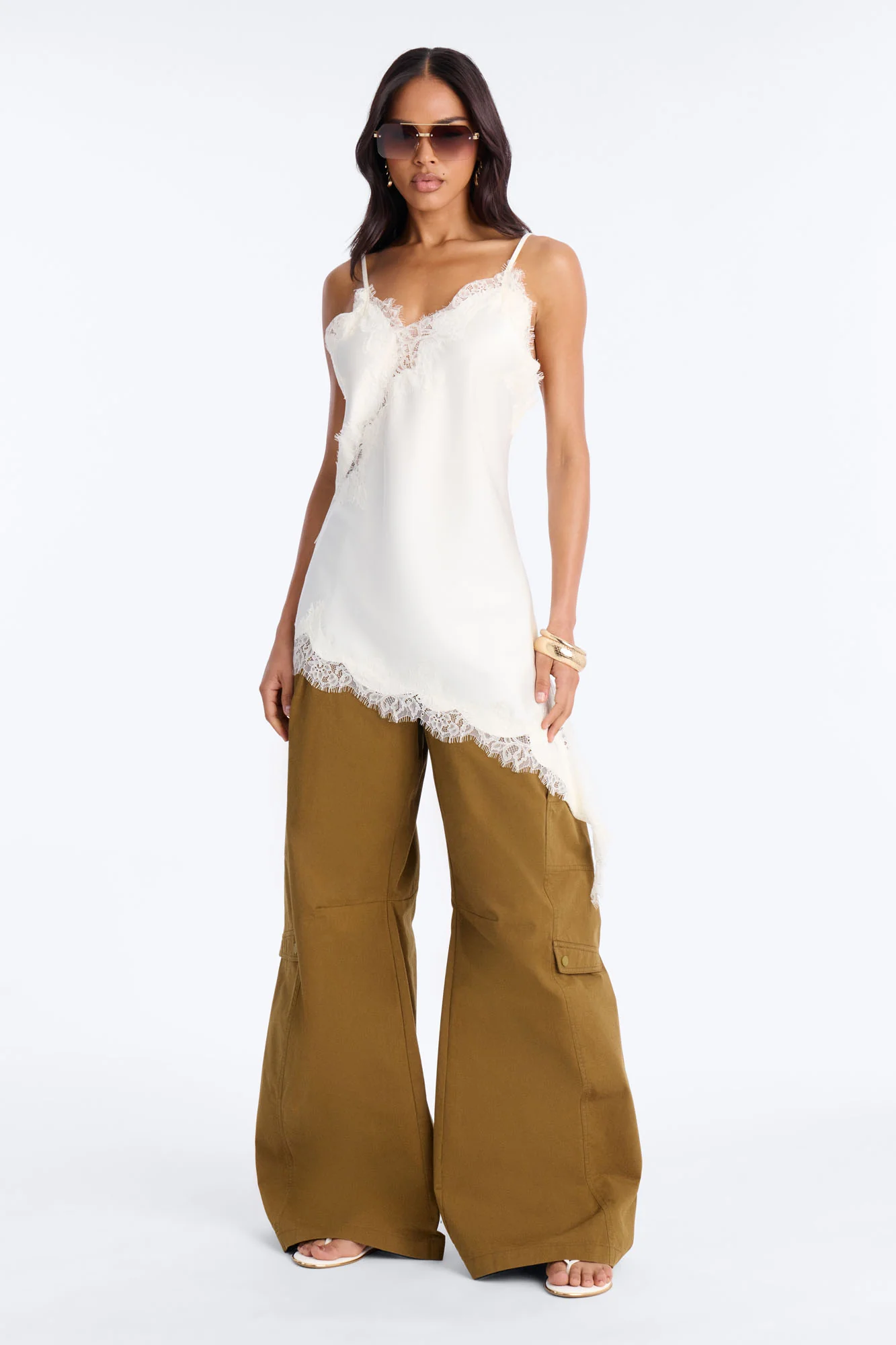 Taste Of Trouble Lace Trim Satin Top - Ivory - Image 2