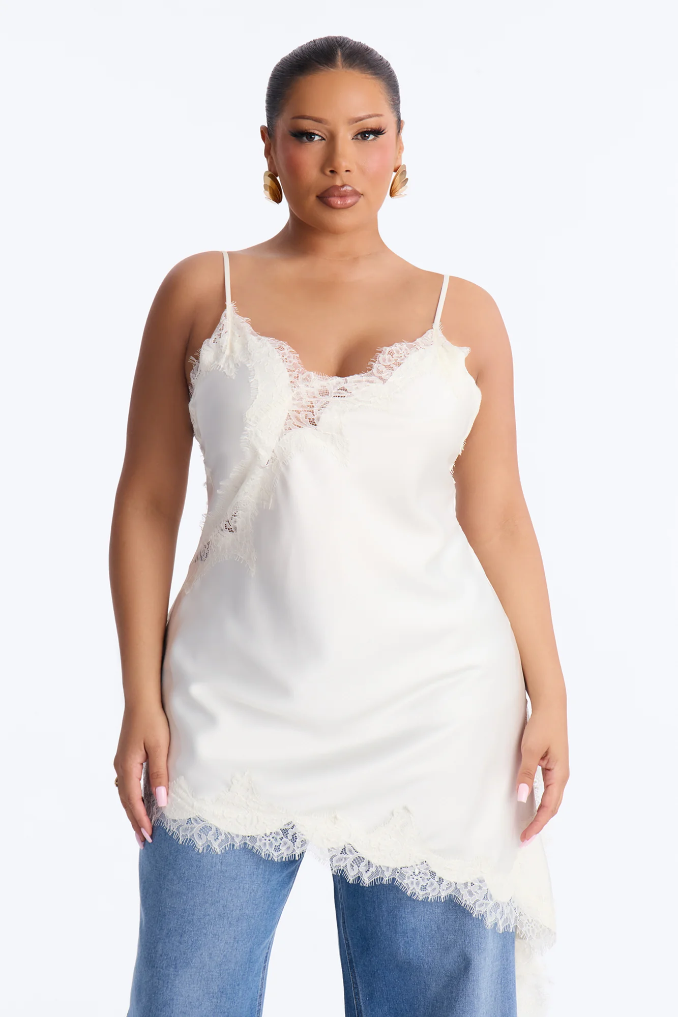 Taste Of Trouble Lace Trim Satin Top - Ivory - Image 5