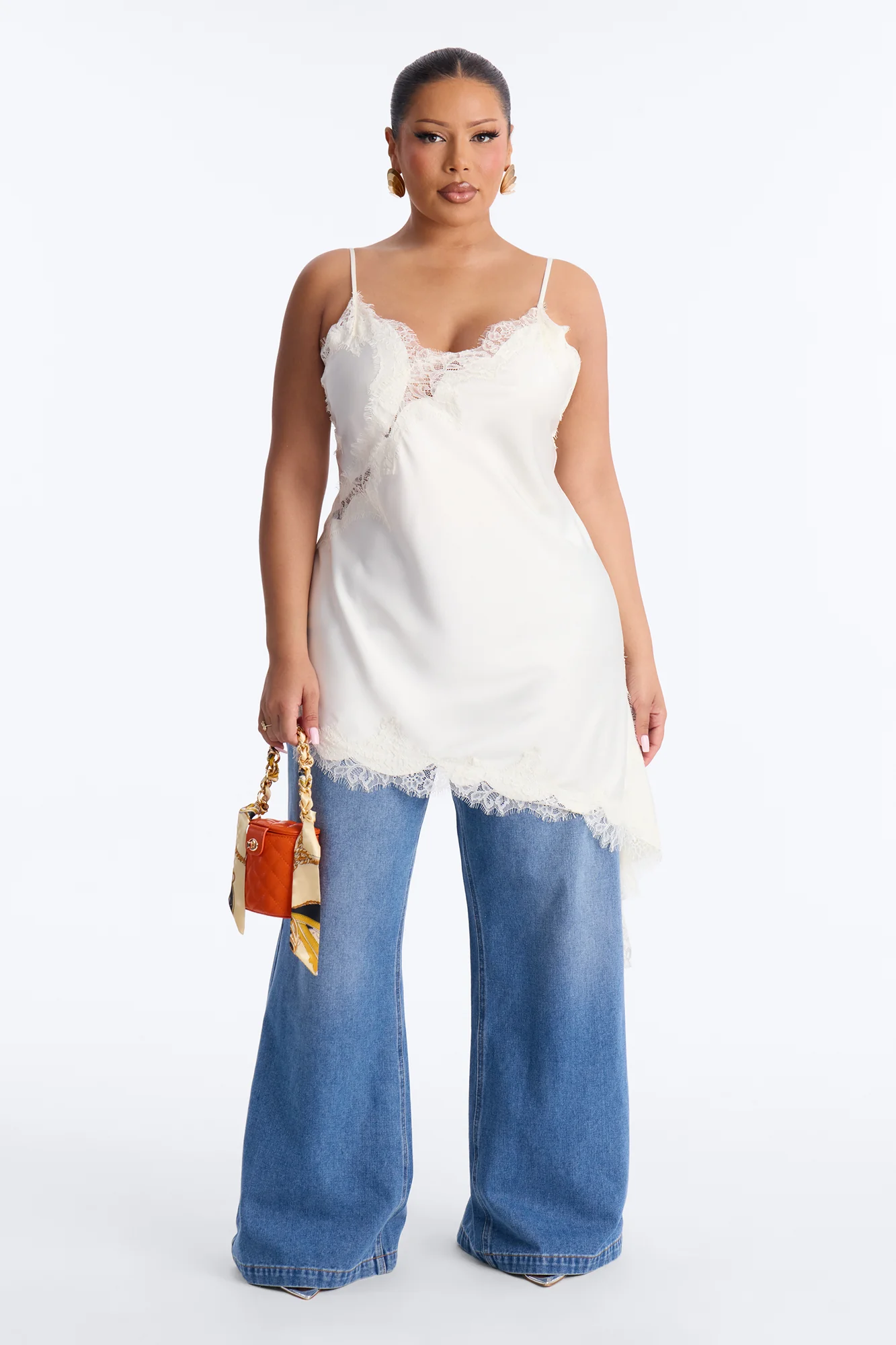 Taste Of Trouble Lace Trim Satin Top - Ivory - Image 6