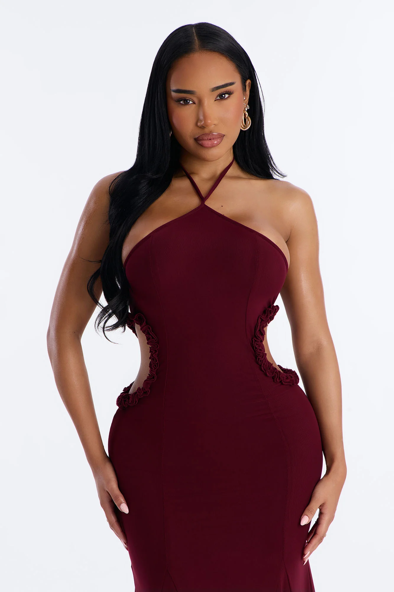 Tatiana Cut Out Mesh Maxi Dress - Wine - Image 2