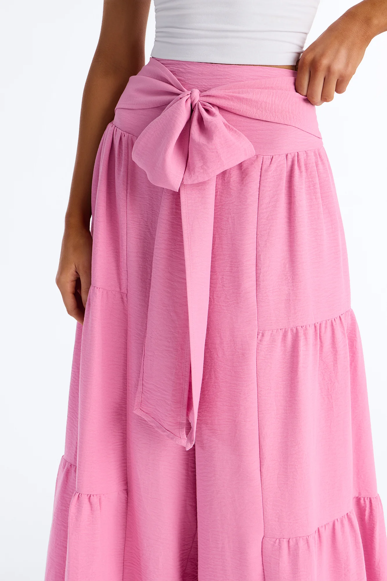 Tatiana Tiered Wide Leg Tie Waist Pant - Pink - Image 3