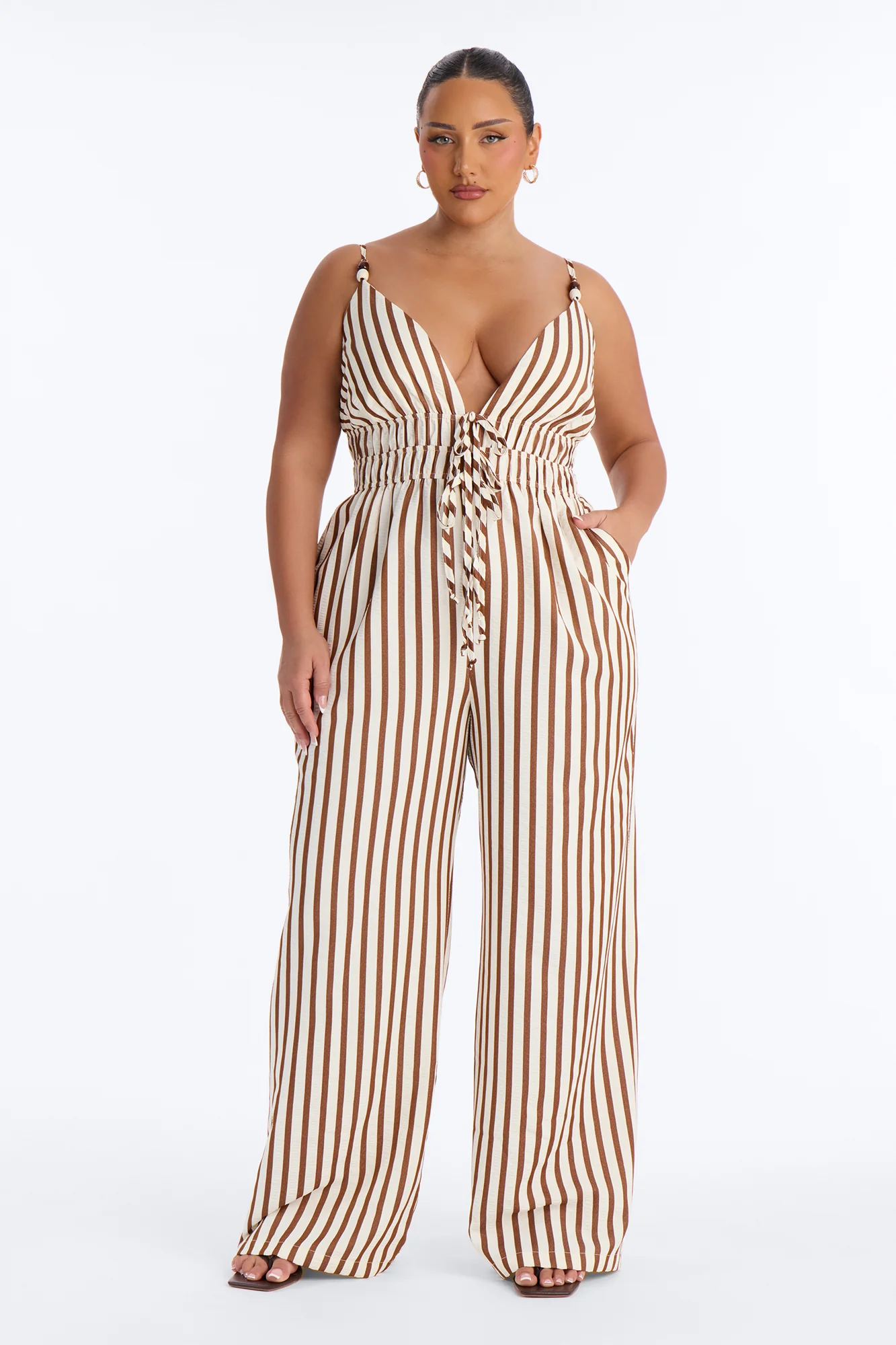Taya Beaded Wide Leg Jumpsuit - Brown - Image 5