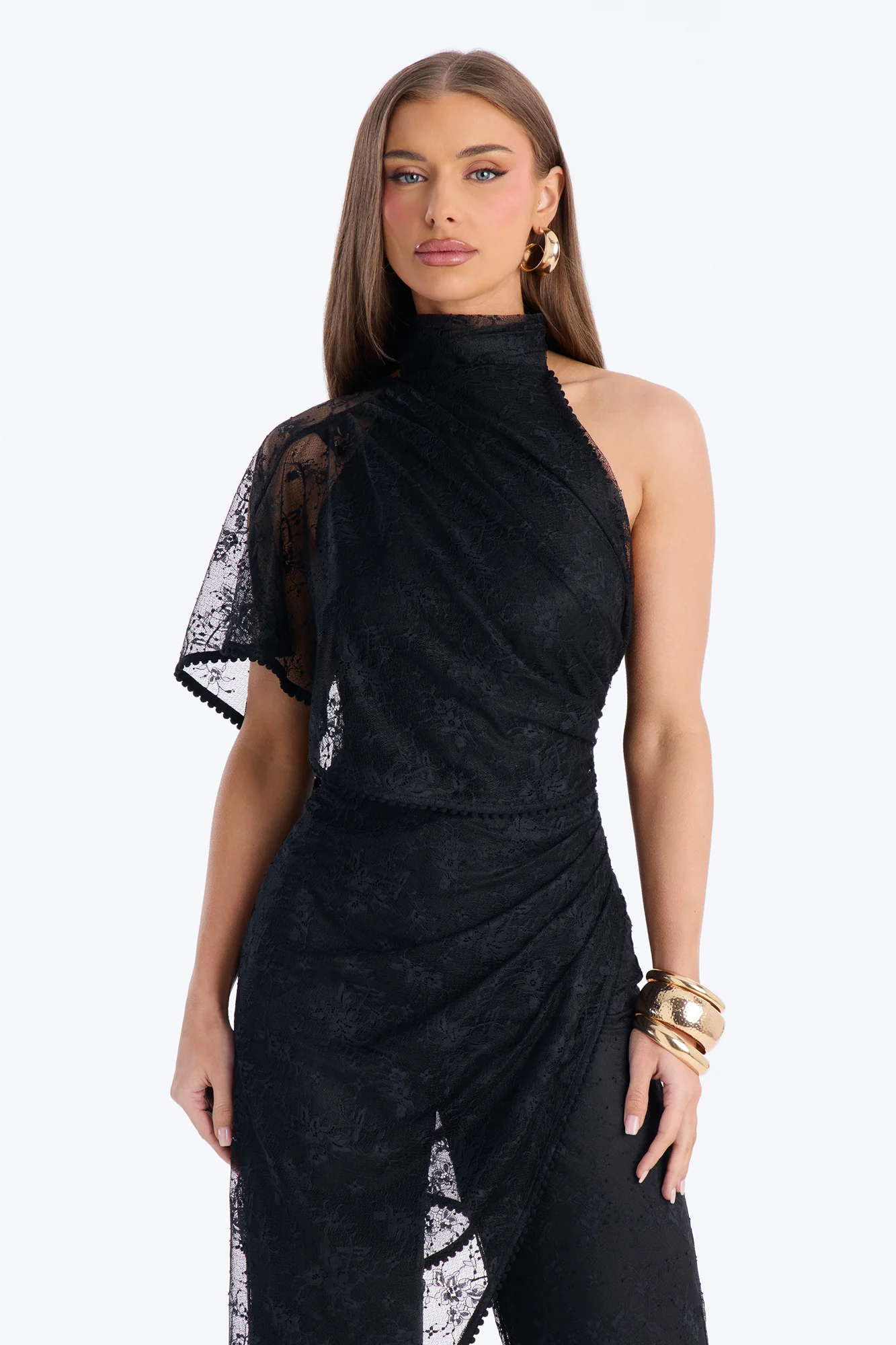 Tayla Draped Lace Wide Leg Jumpsuit - Black - Image 2