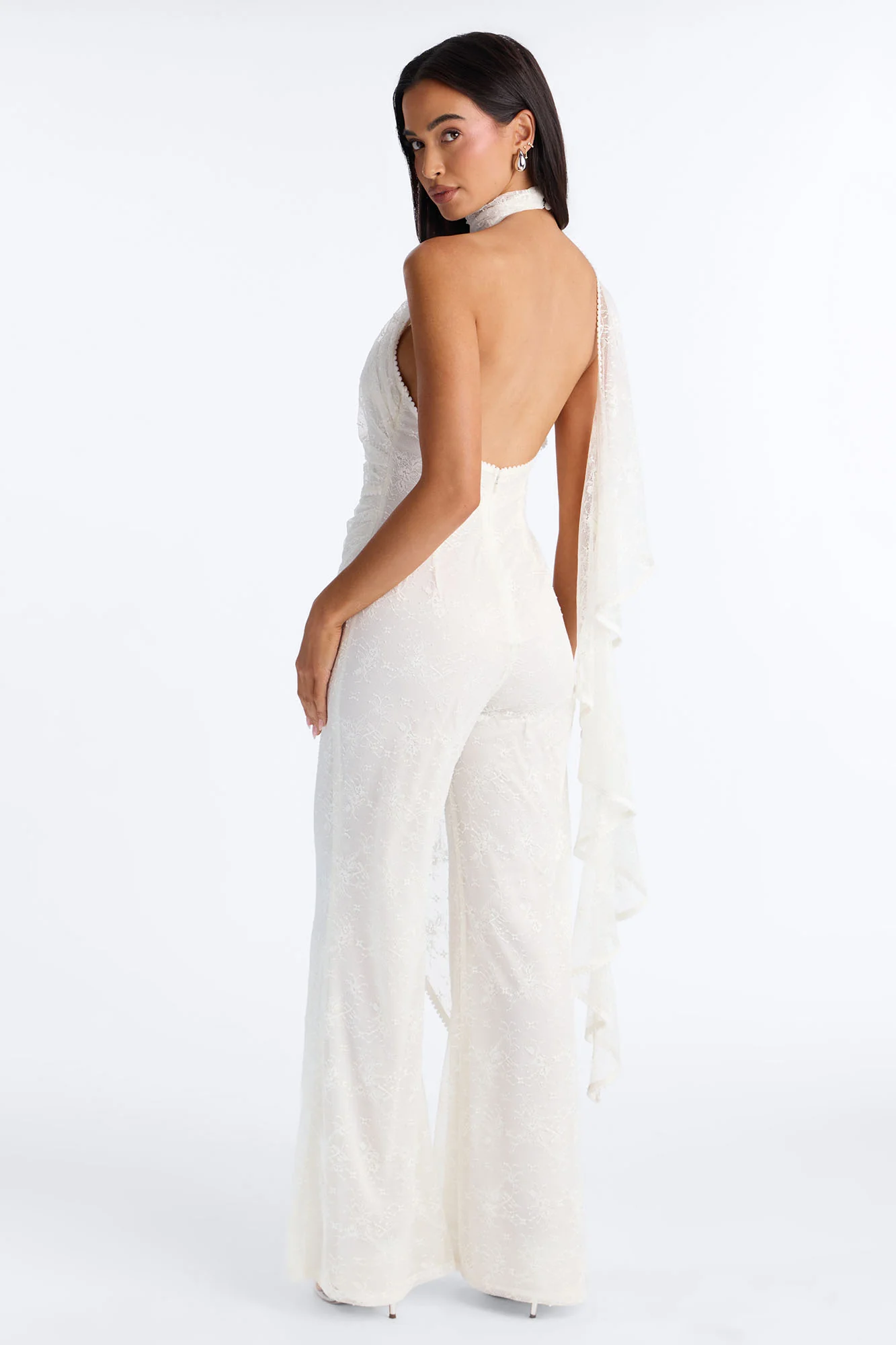 Tayla Draped Lace Wide Leg Jumpsuit - White - Image 4