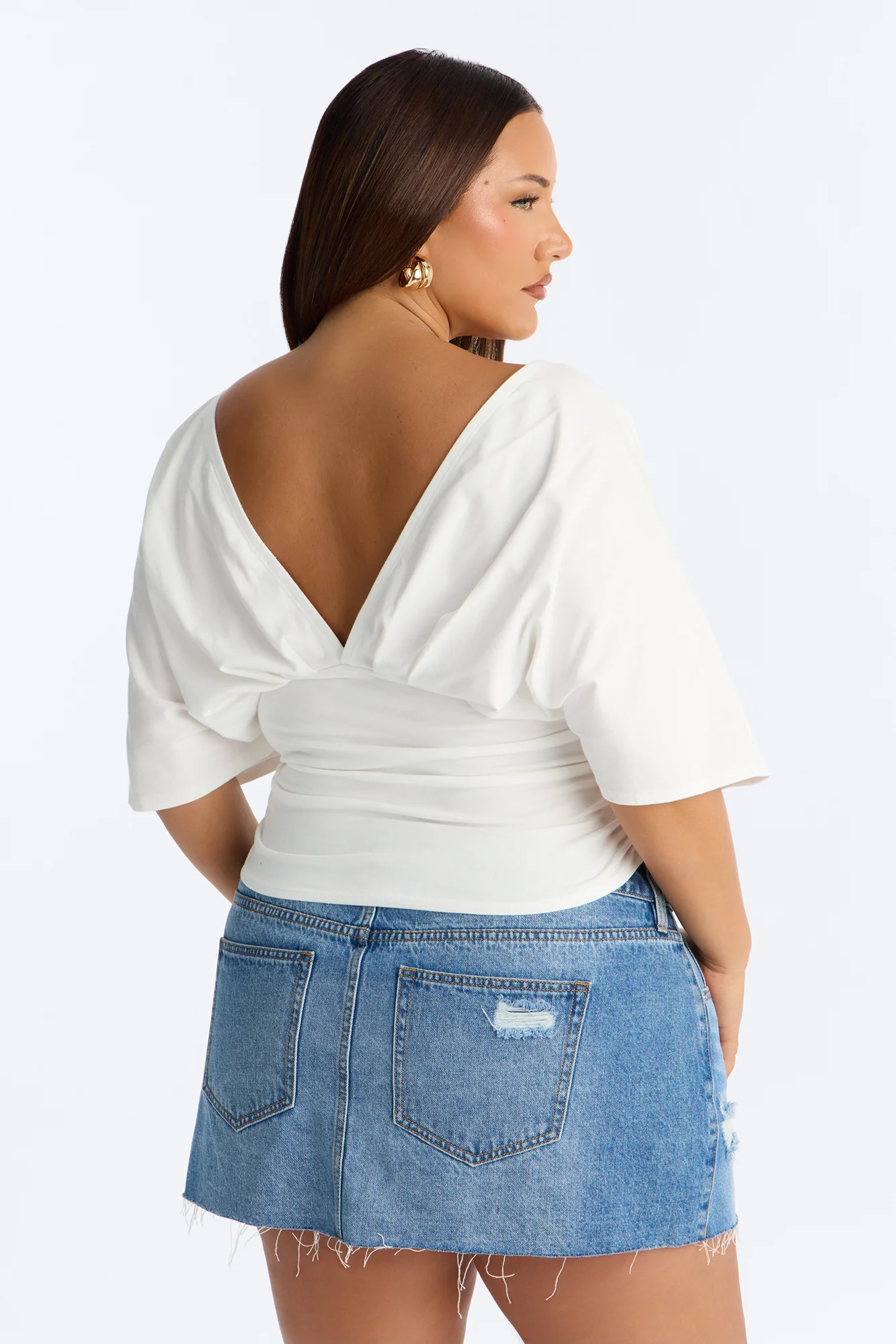 Taylor Cinched Waist Ruched Short Sleeve Top - White - Image 8