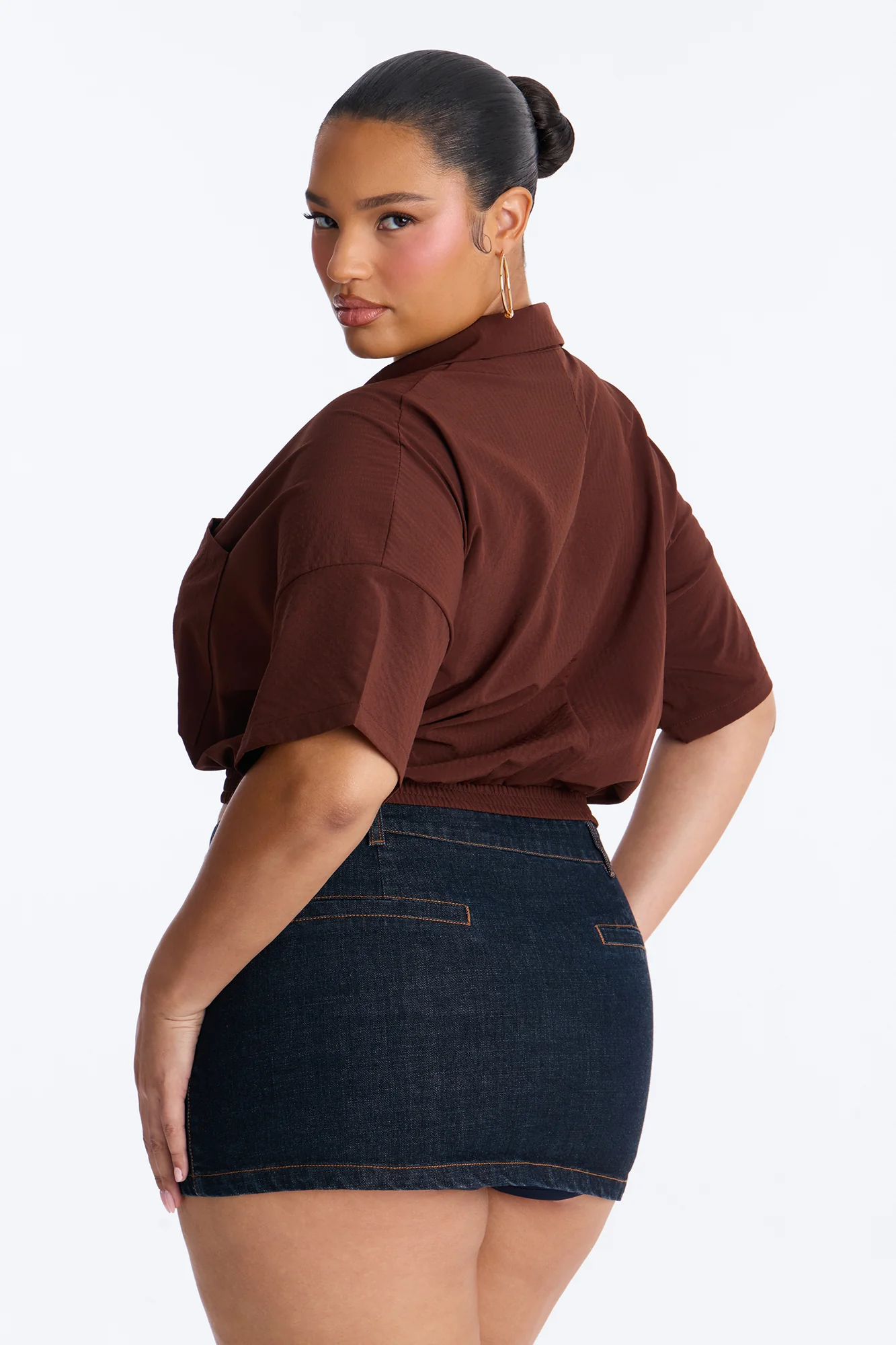 Taylor Crossover Short Sleeve Collared Blouse - Brown - Image 7