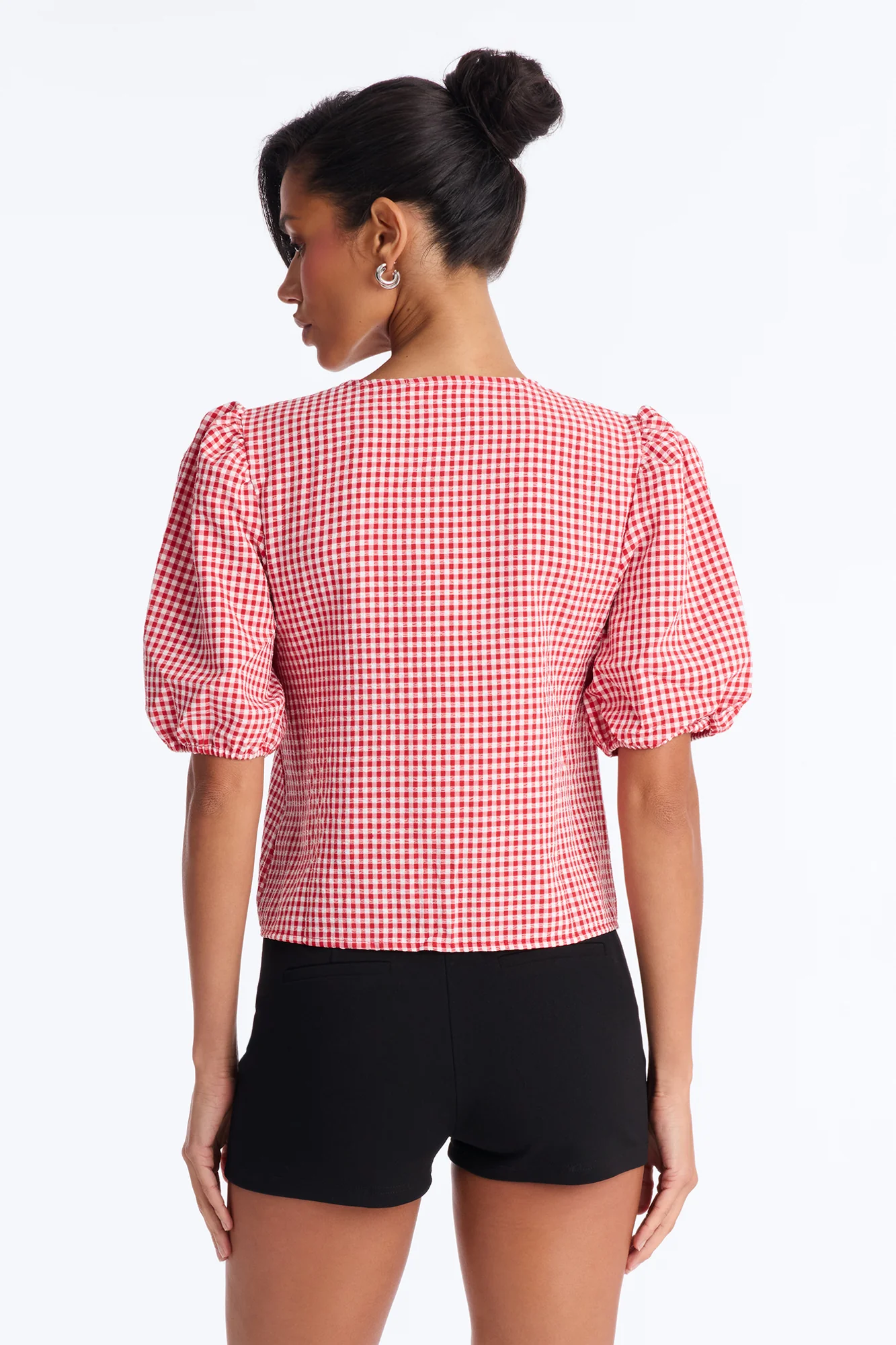 Taylor Gingham Bow Short Sleeve Top - Red/combo - Image 4