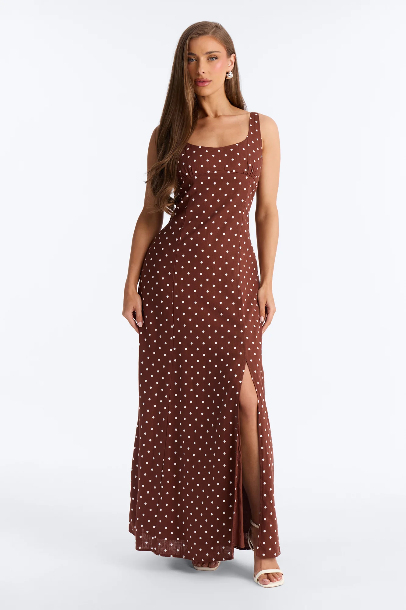 Taylor Polka Dot Linen Maxi Dress - Brown/combo