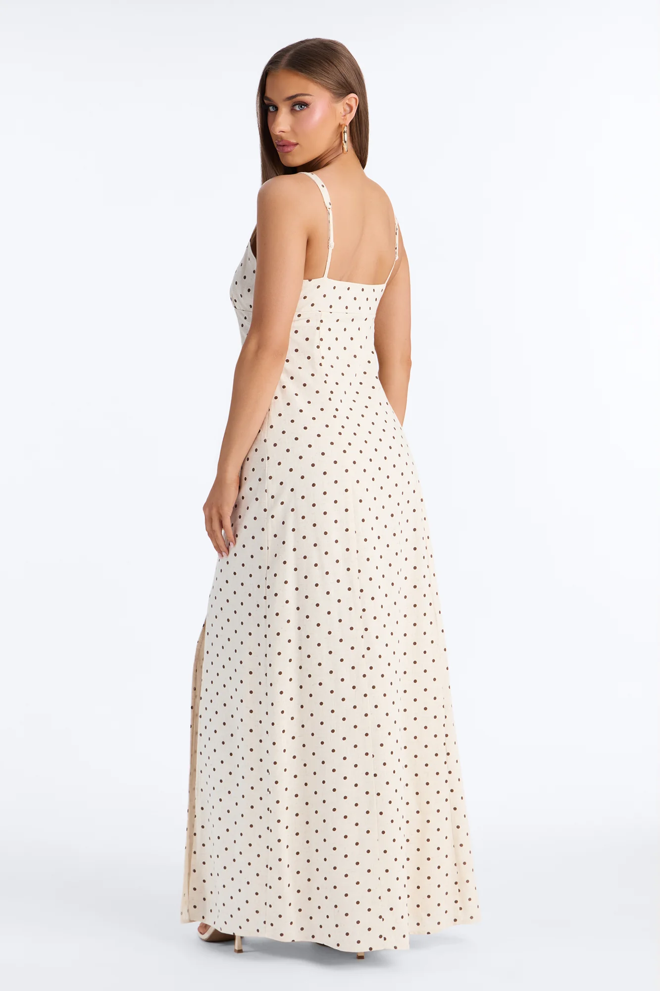 Taylor Polka Dot Linen Maxi Dress - Cream/combo - Image 4